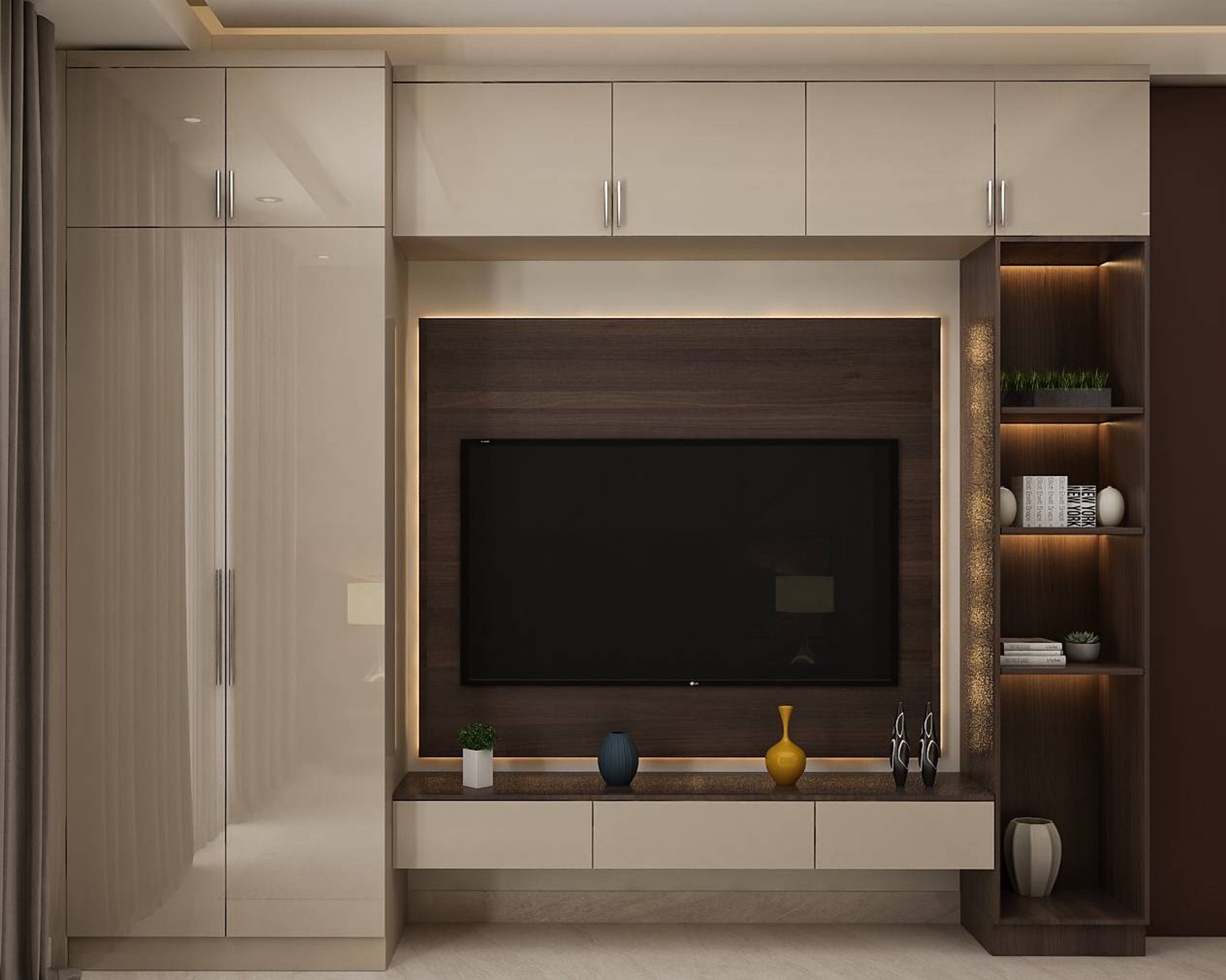 Contemporary TV Unit Design With Wardrobe