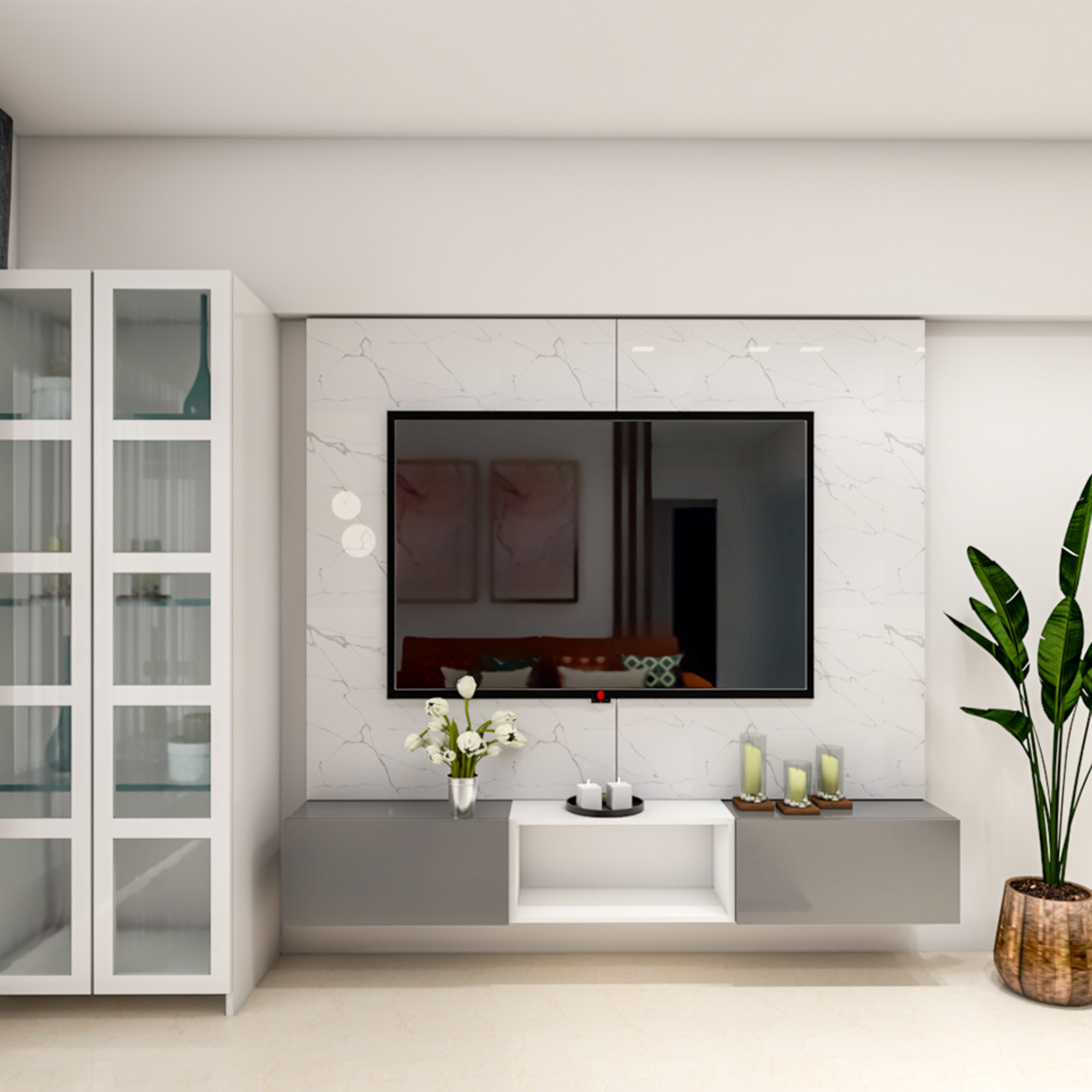 Modern TV Unit Design With Open Storage Unit