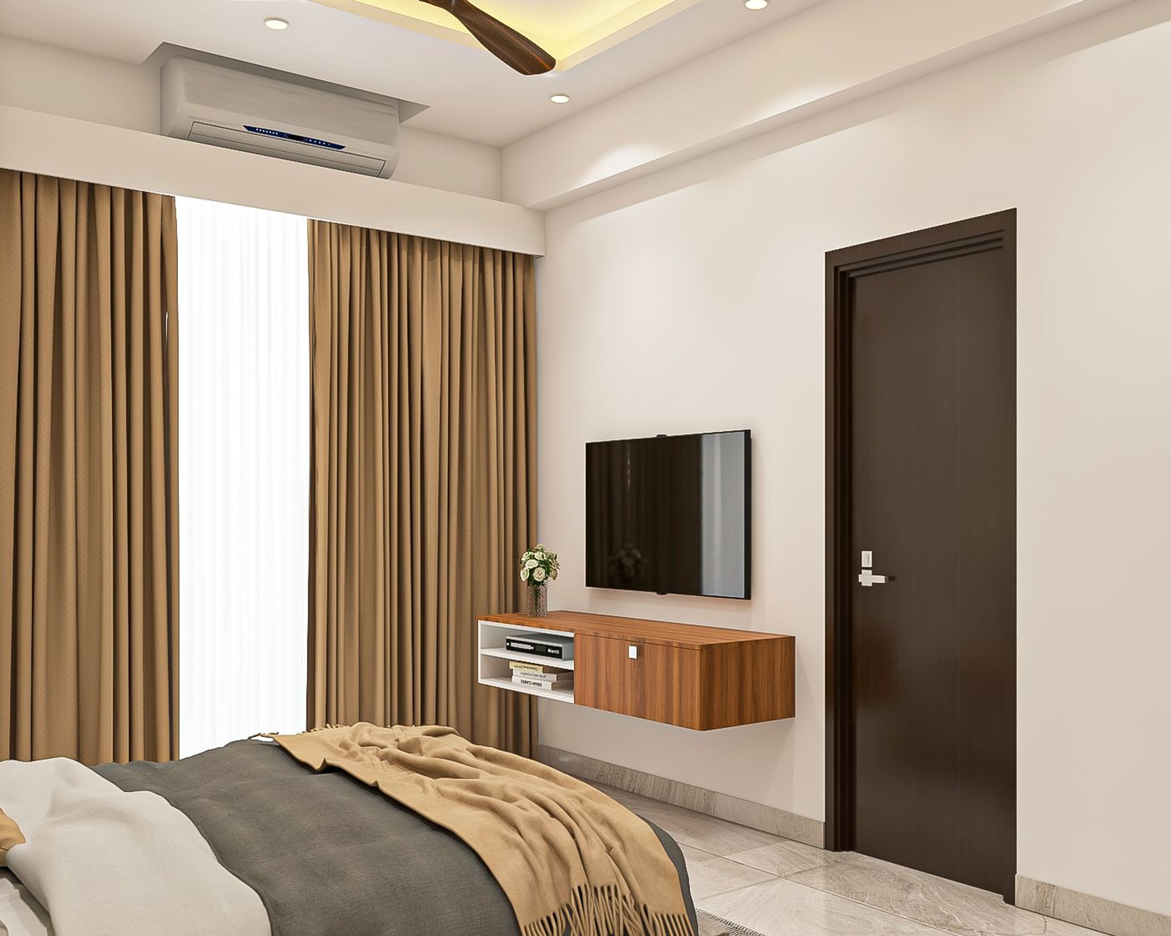 Minimalistic TV Unit Design With Wooden Finish