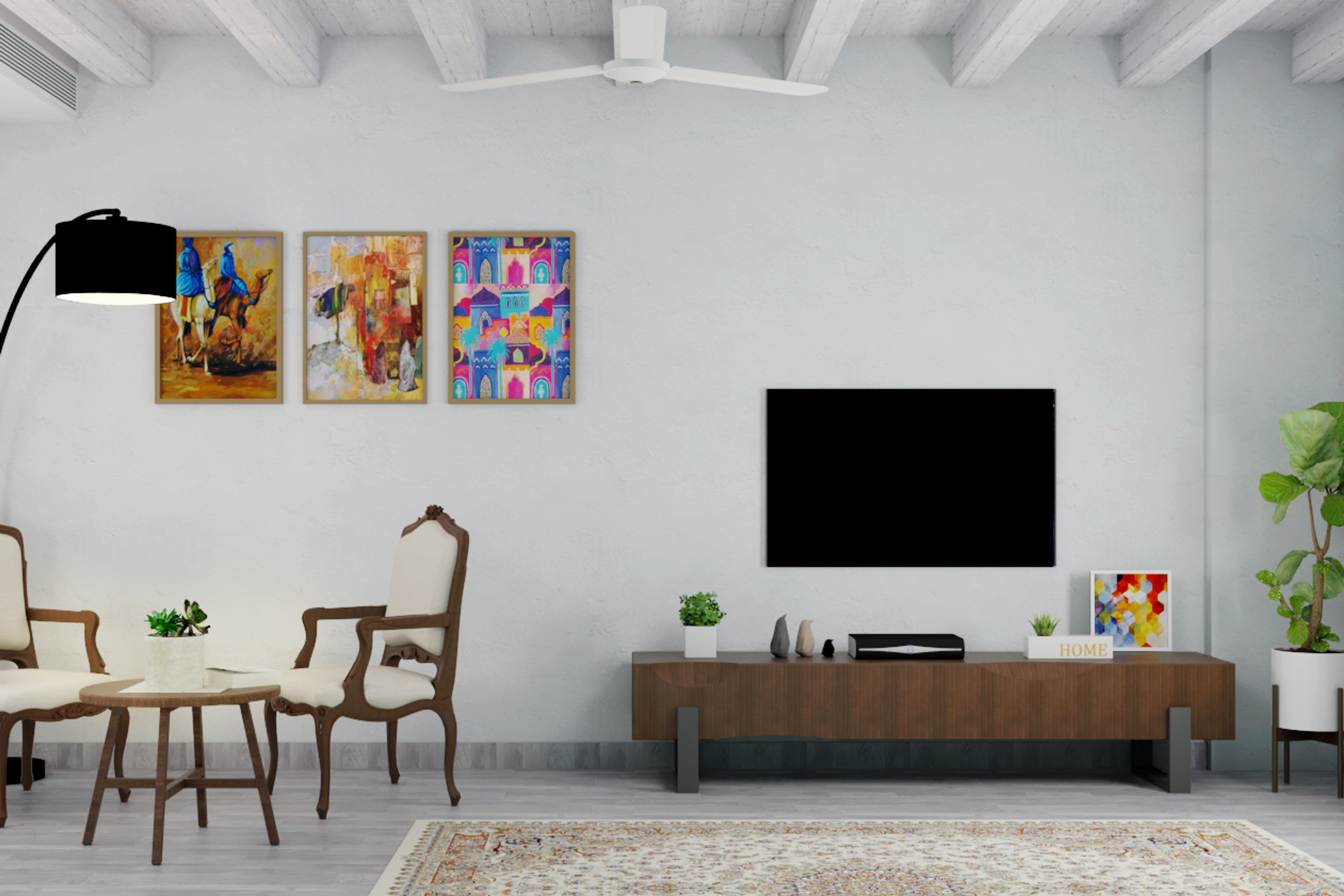 Contemporary Style TV Unit Design With Wooden Console Table