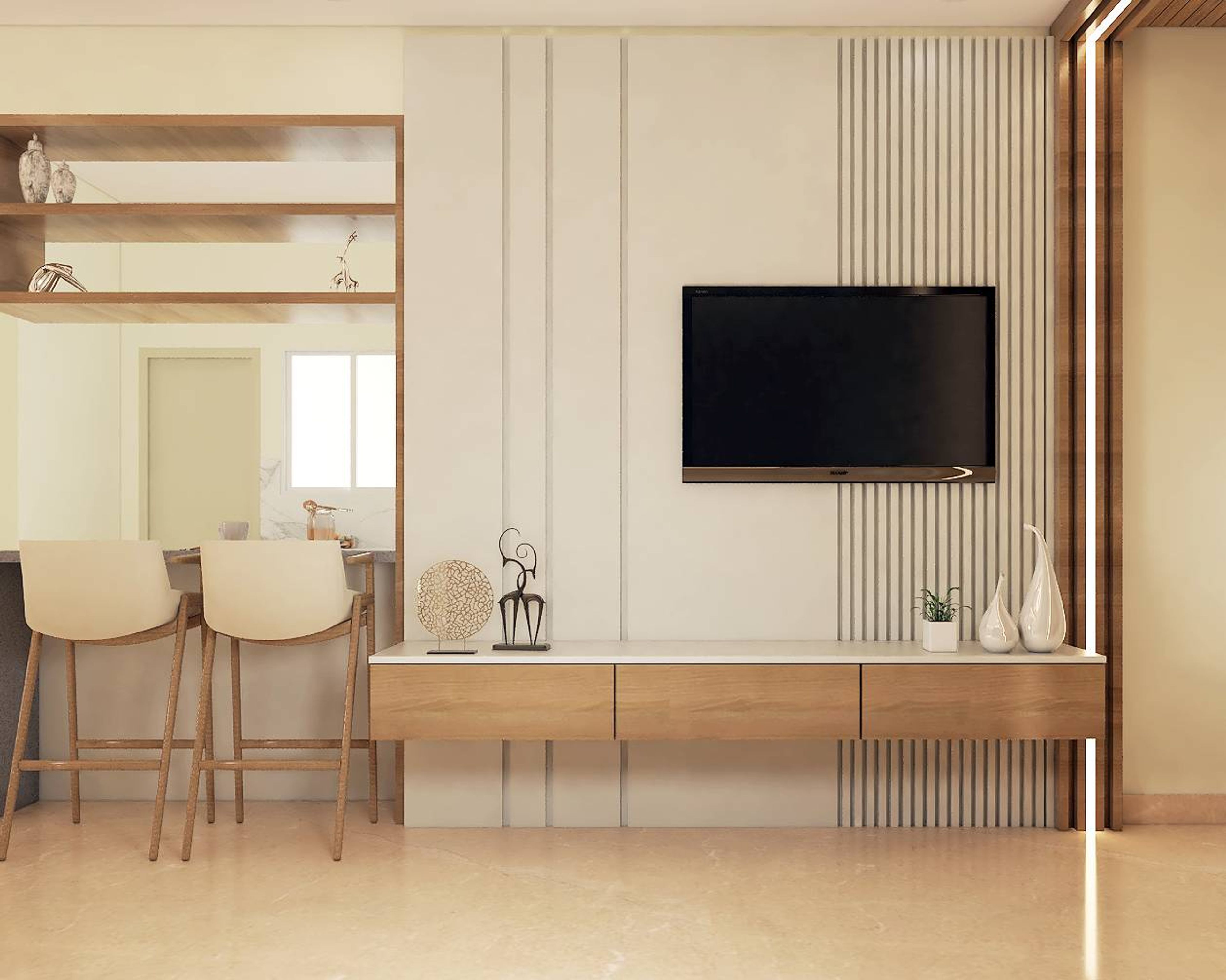 Modern TV Unit Design In White And Wood