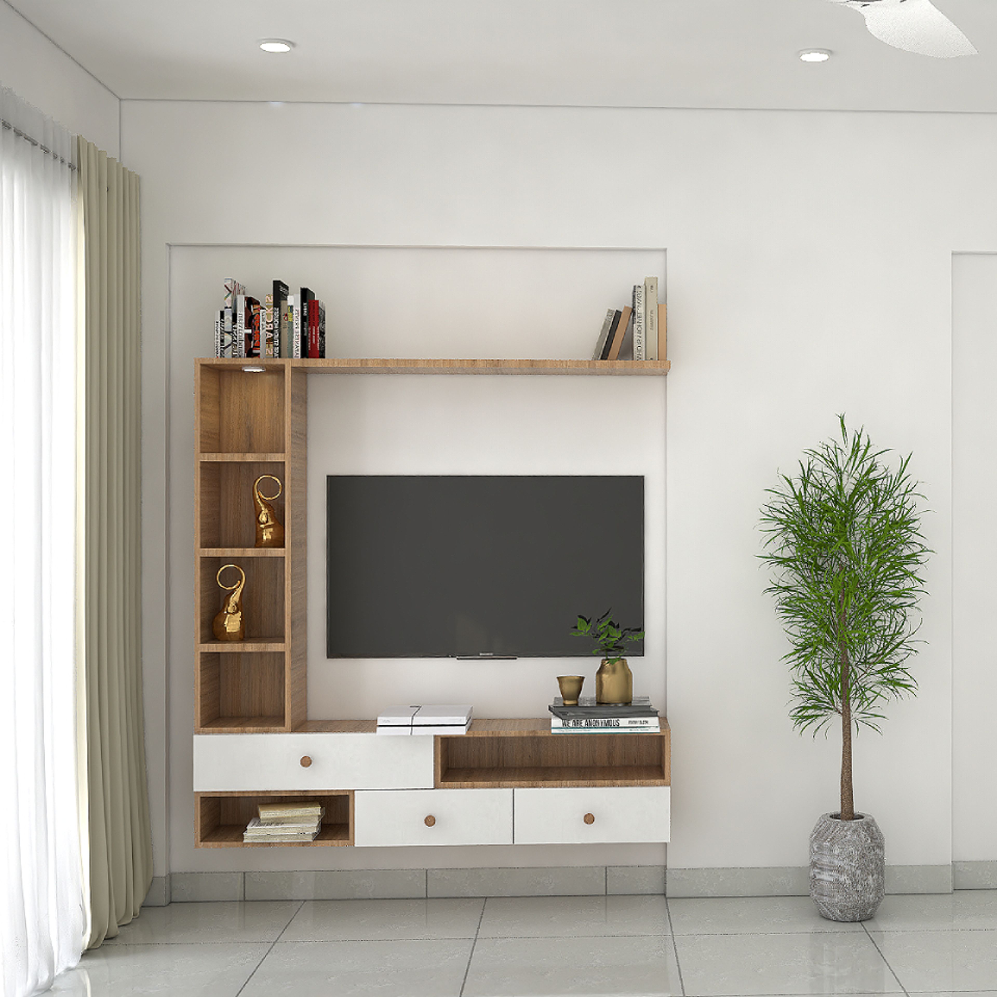 Modern TV Unit Design With Indoor Plants