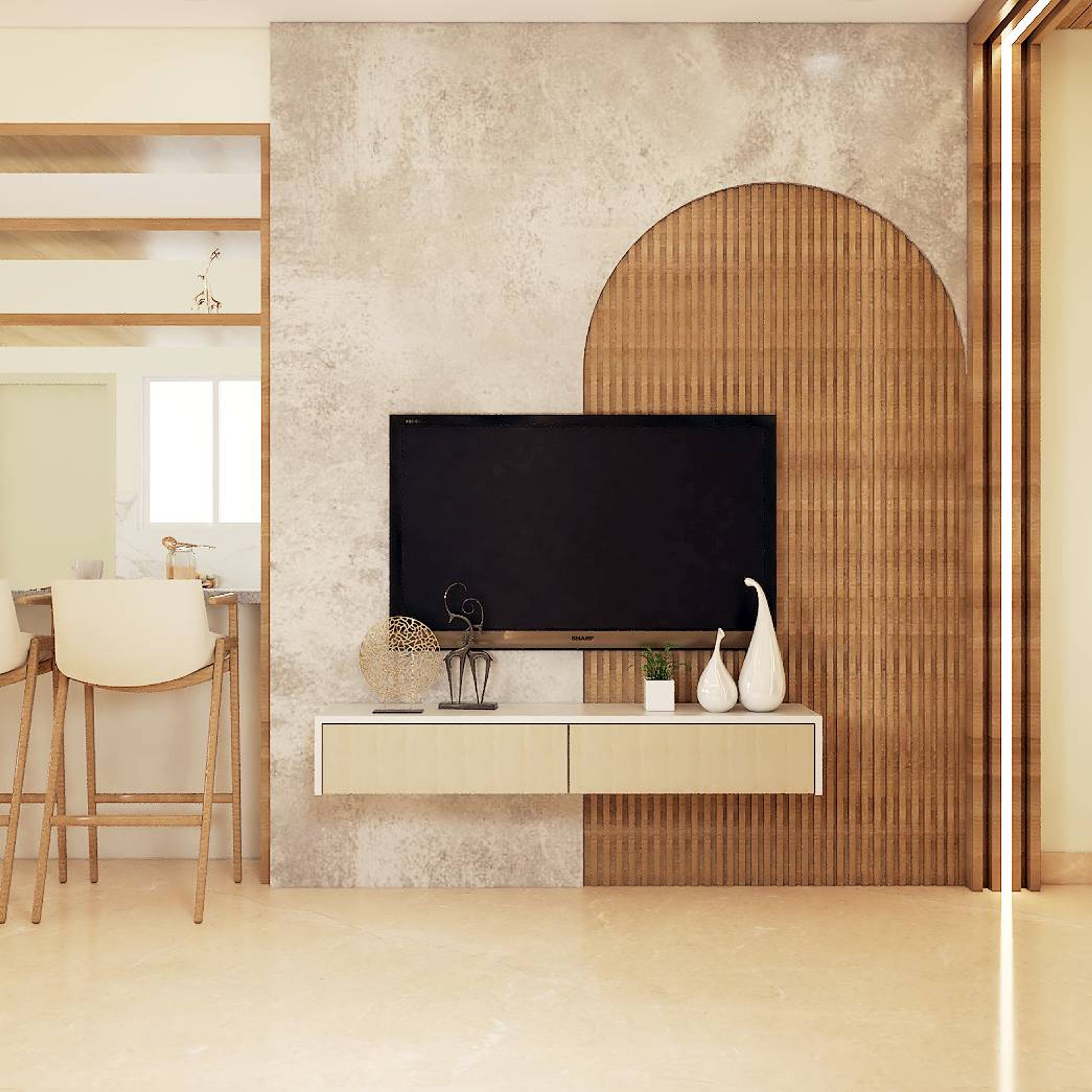 Scandinavian TV Unit Design With Arched Shaped Panels