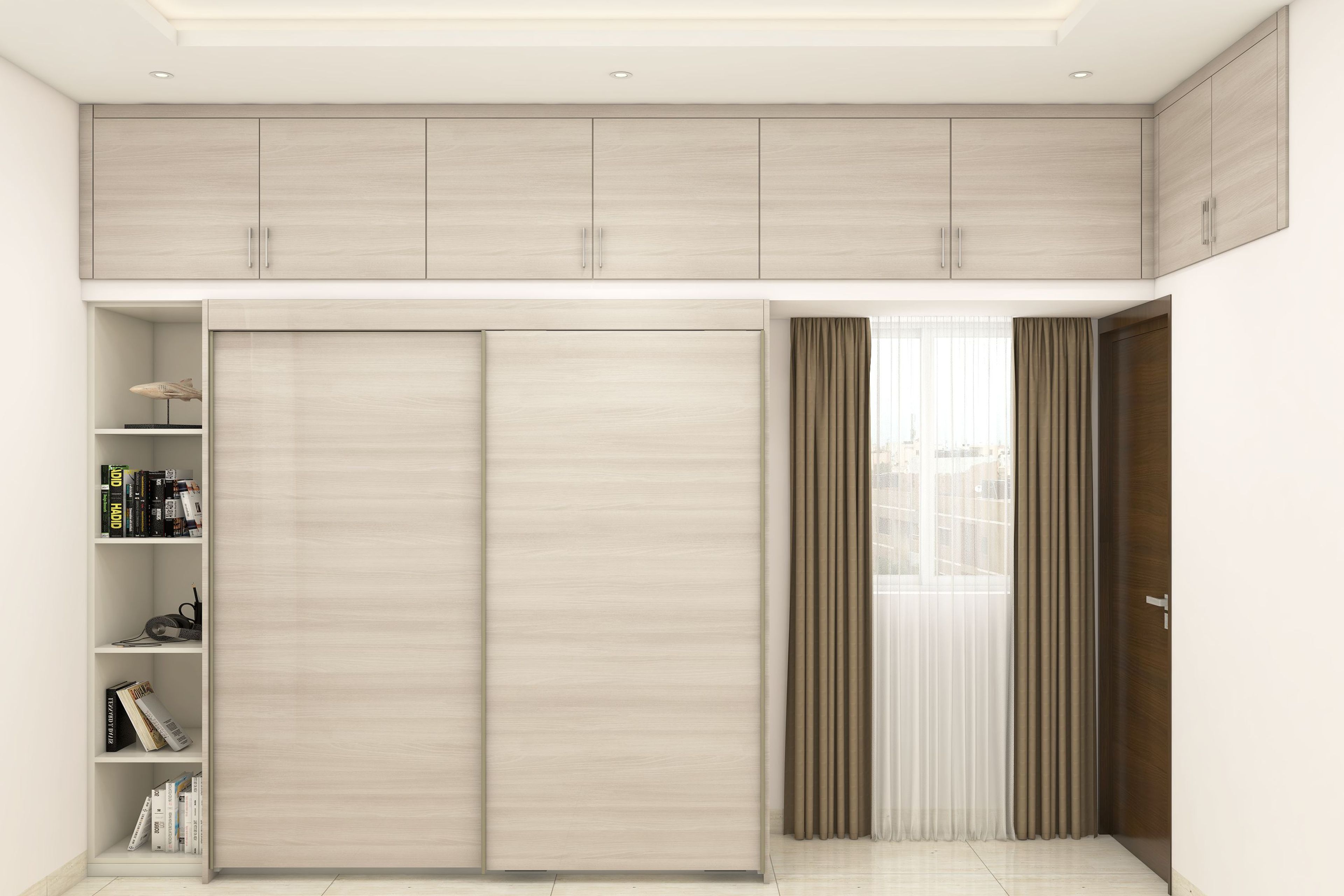Light Wooden Sliding Door Wardrobe Design