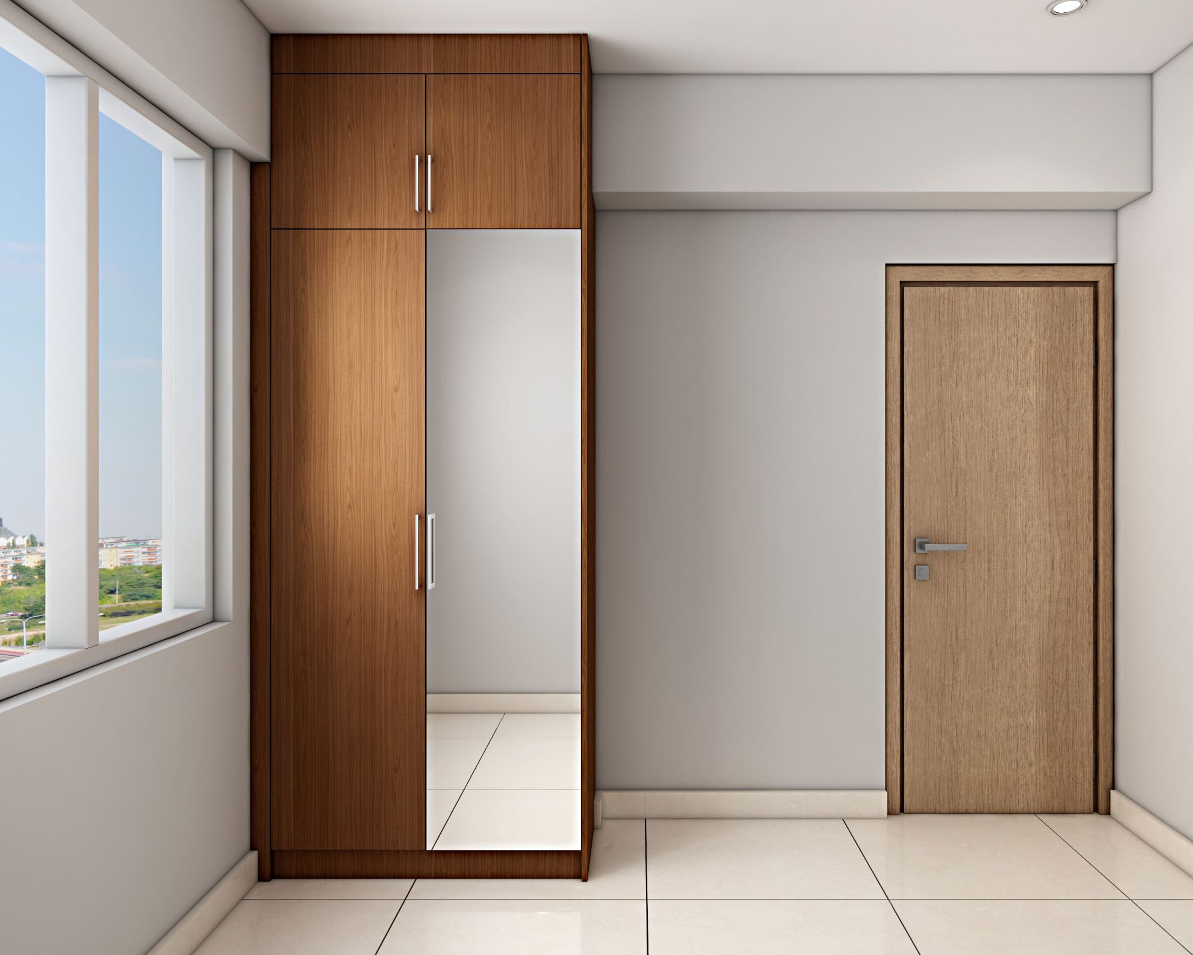 Modern Compact Wood Wardrobe Design With Mirror