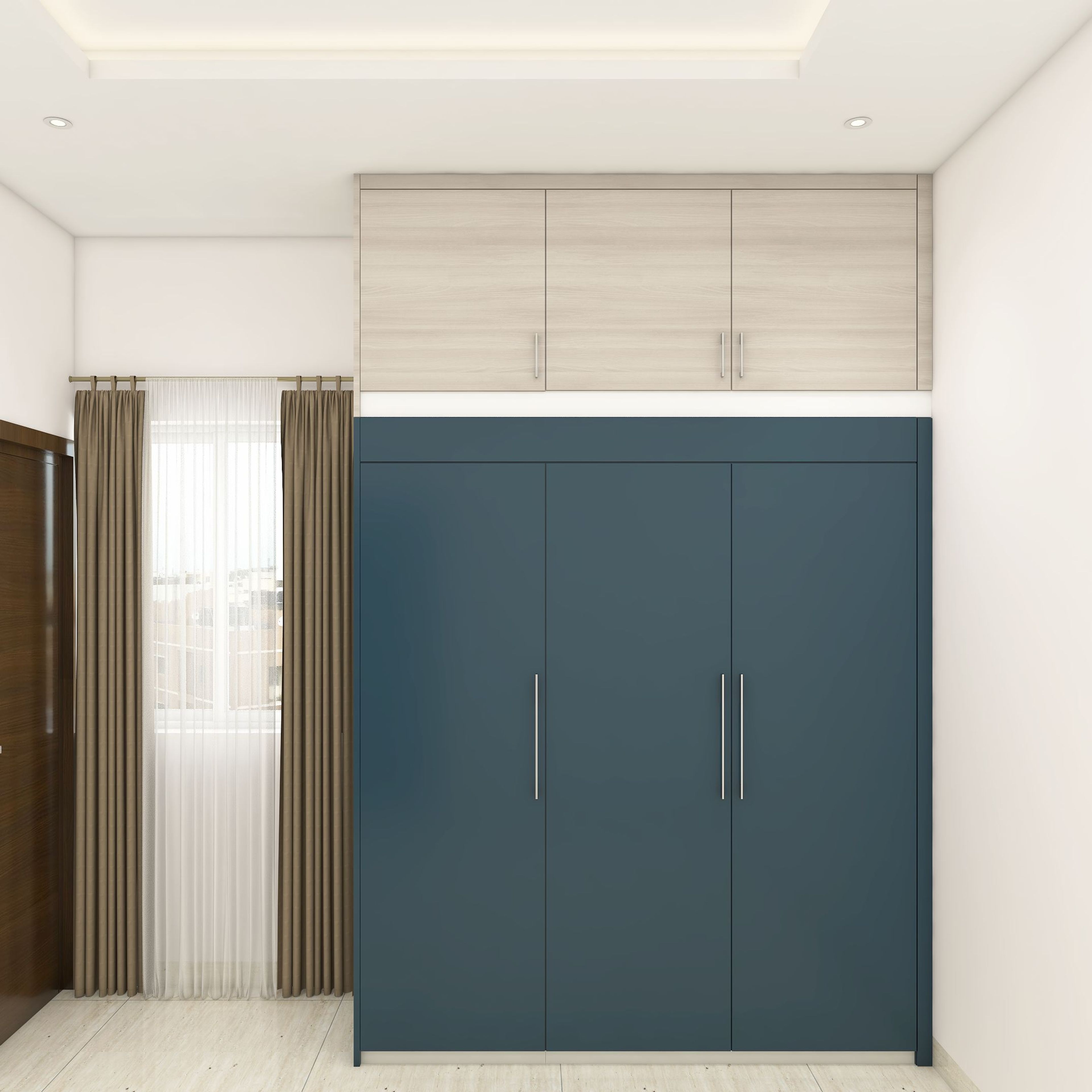 Blue And Wood Modern Spacious Wardrobe Design