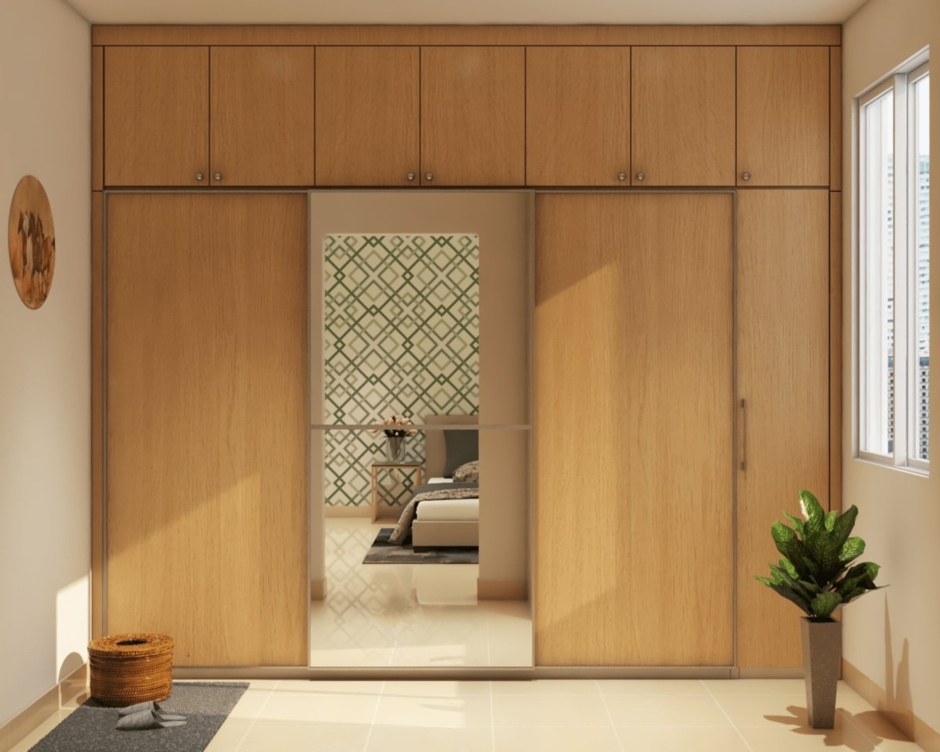 Natural Wooden Sliding Wardrobe - Livspace