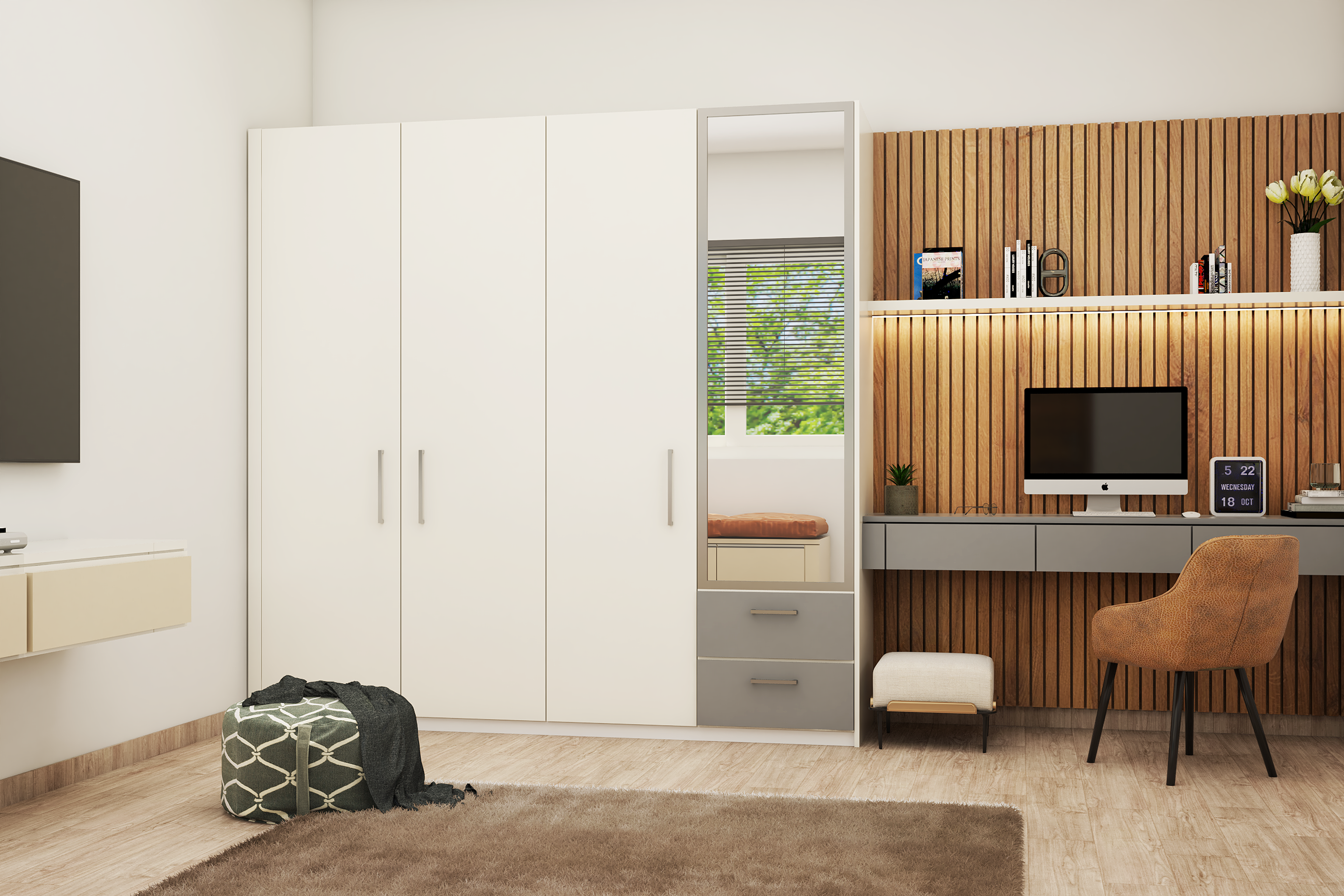 Modern White Wardrobe With Dressing Unit And Study