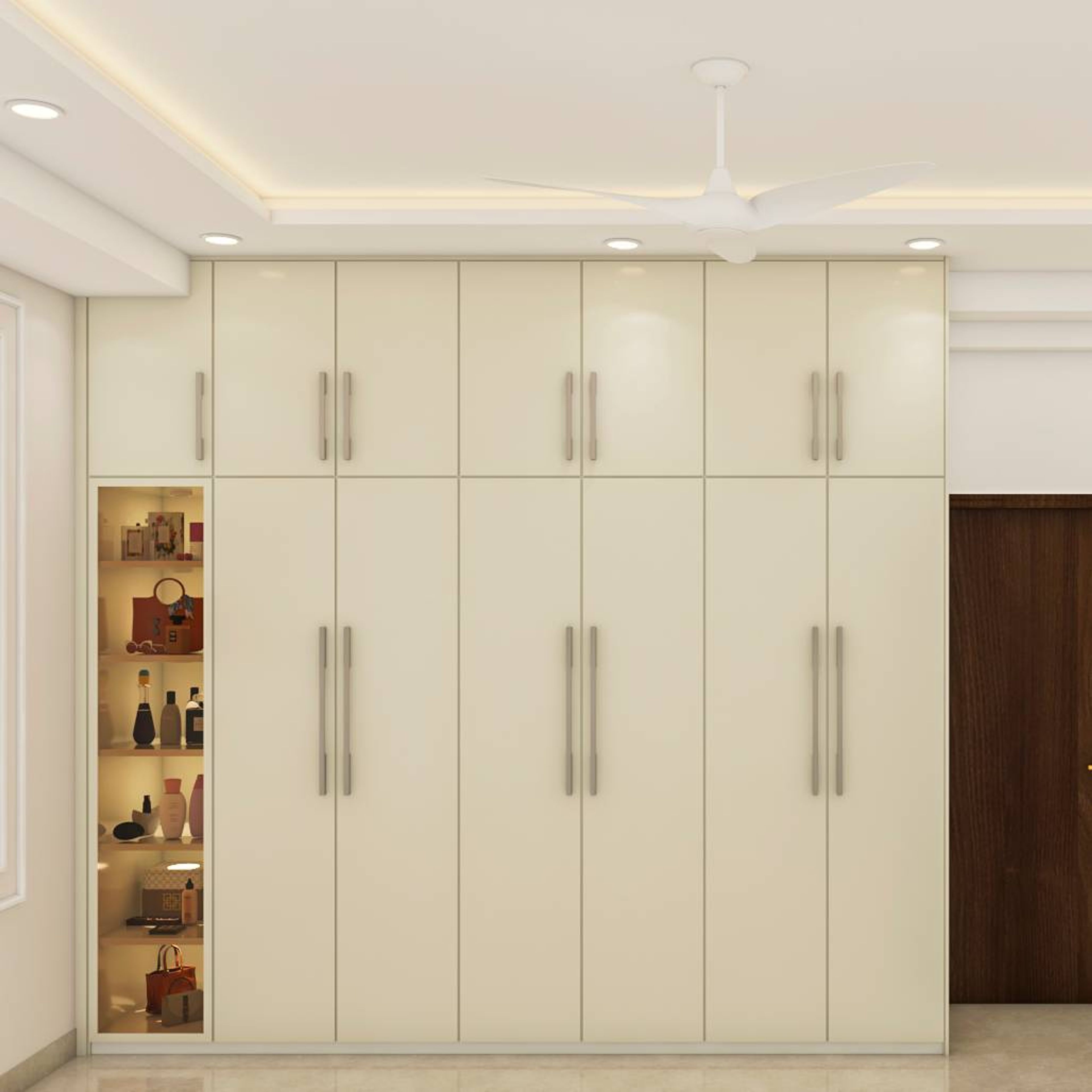 Cream-Coloured Modern Wardrobe Design With Open Shelves