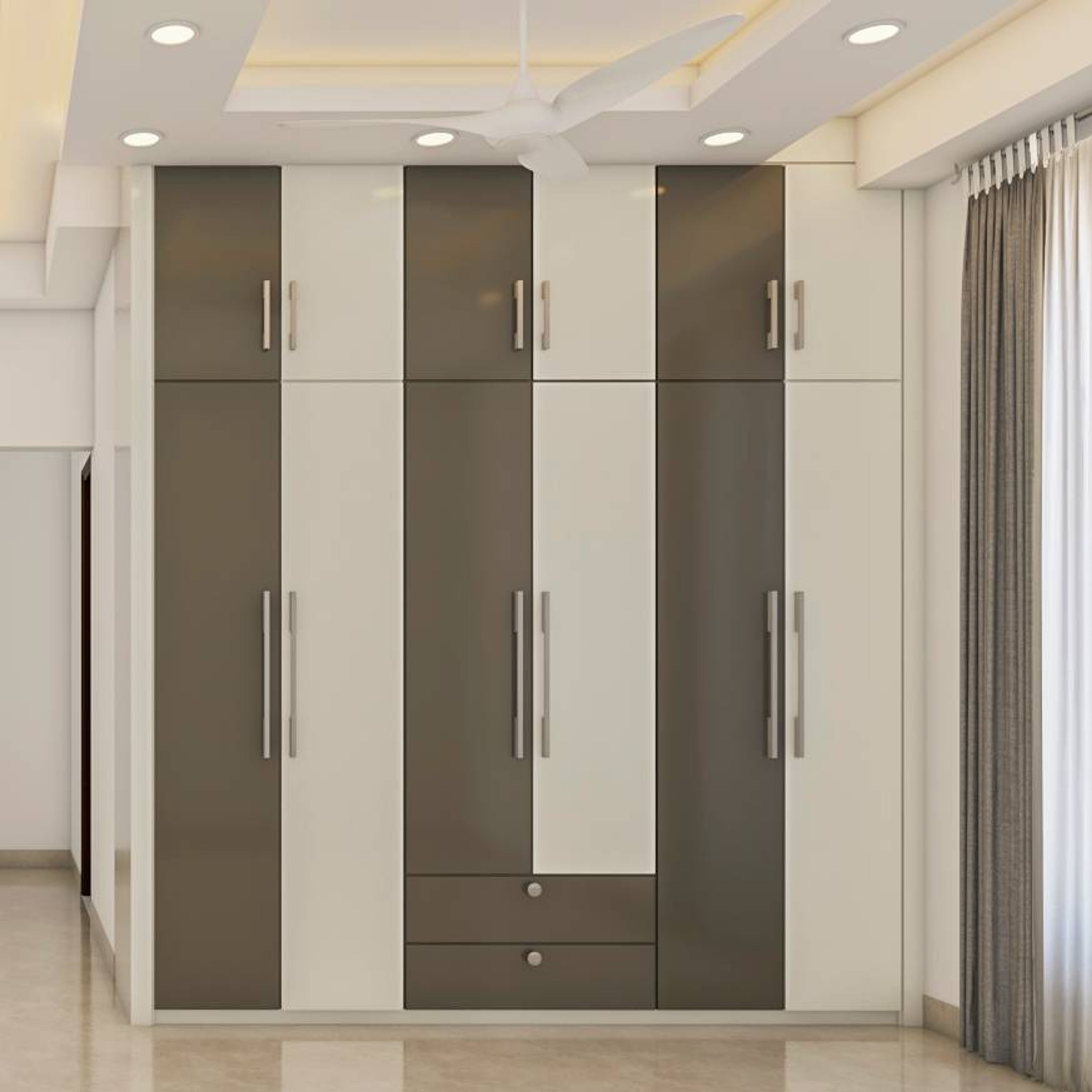 White And Grey Modern Wardrobe Design With Lofts