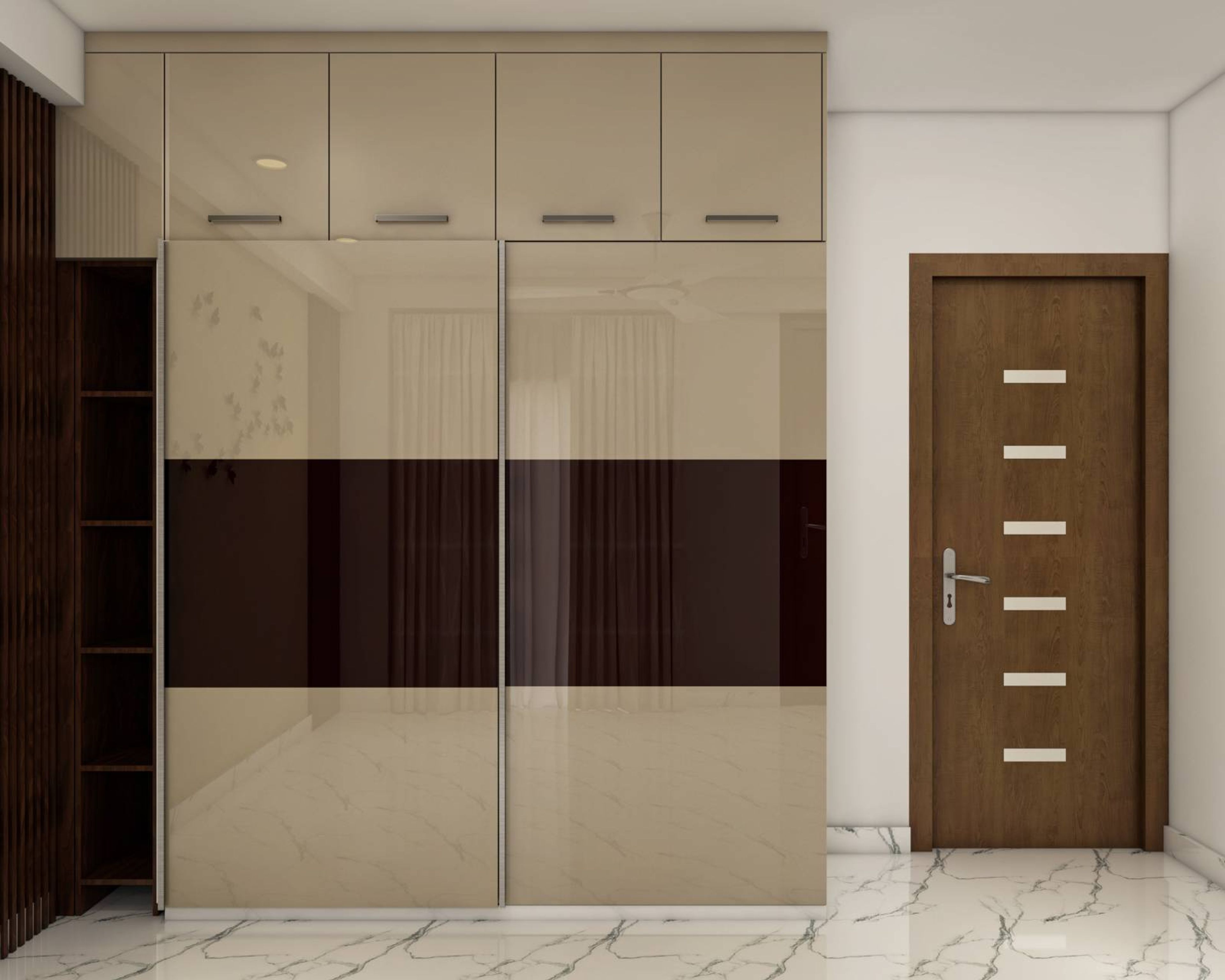 Modern Brown Monochromatic Sliding Wardrobe Design