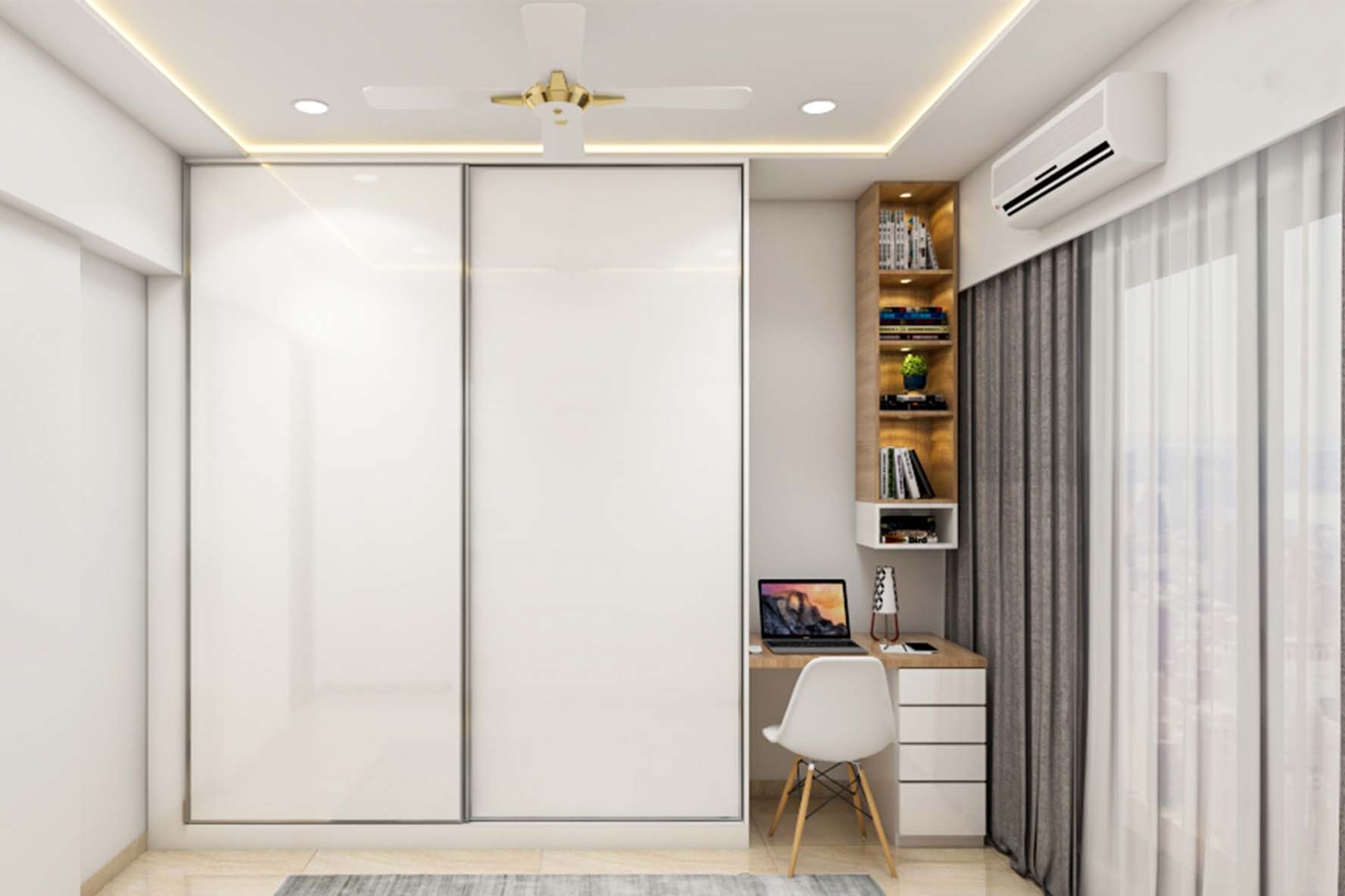 White Acrylic Sliding Modern Wardrobe Design