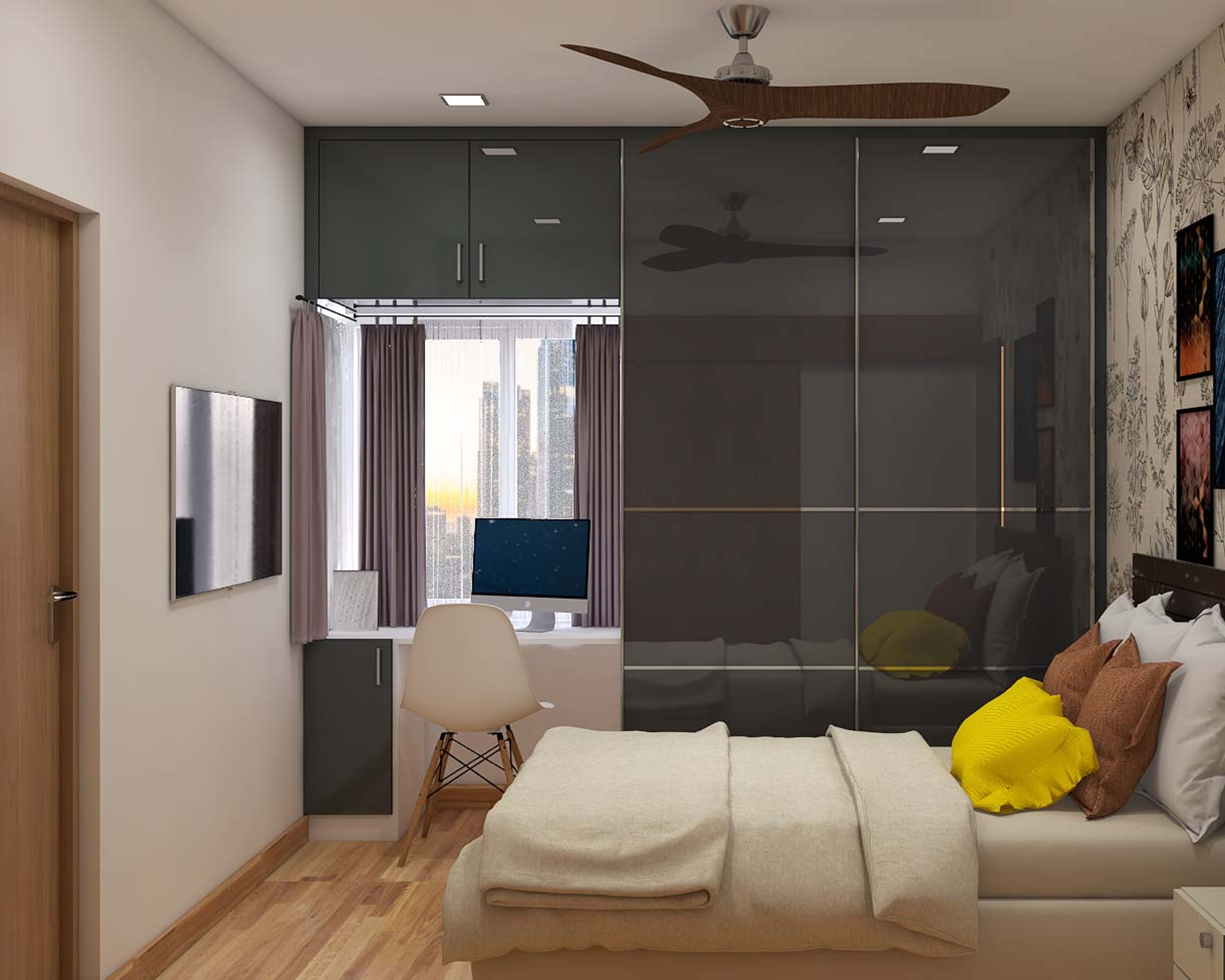 Contemporary Glossy Wardrobe Design With Sliding Doors