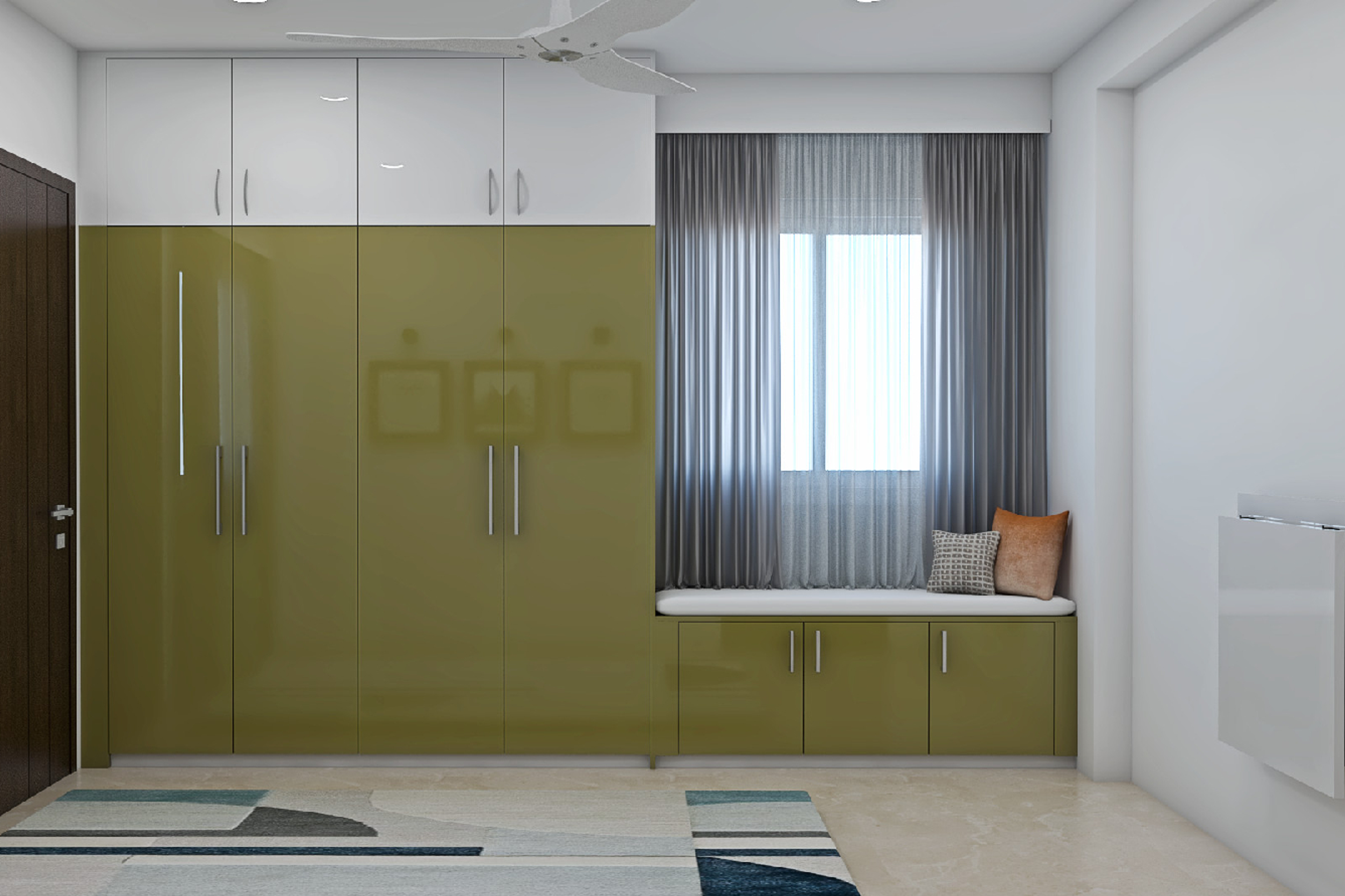 Olive Green And White Themed Modern Wardrobe Design
