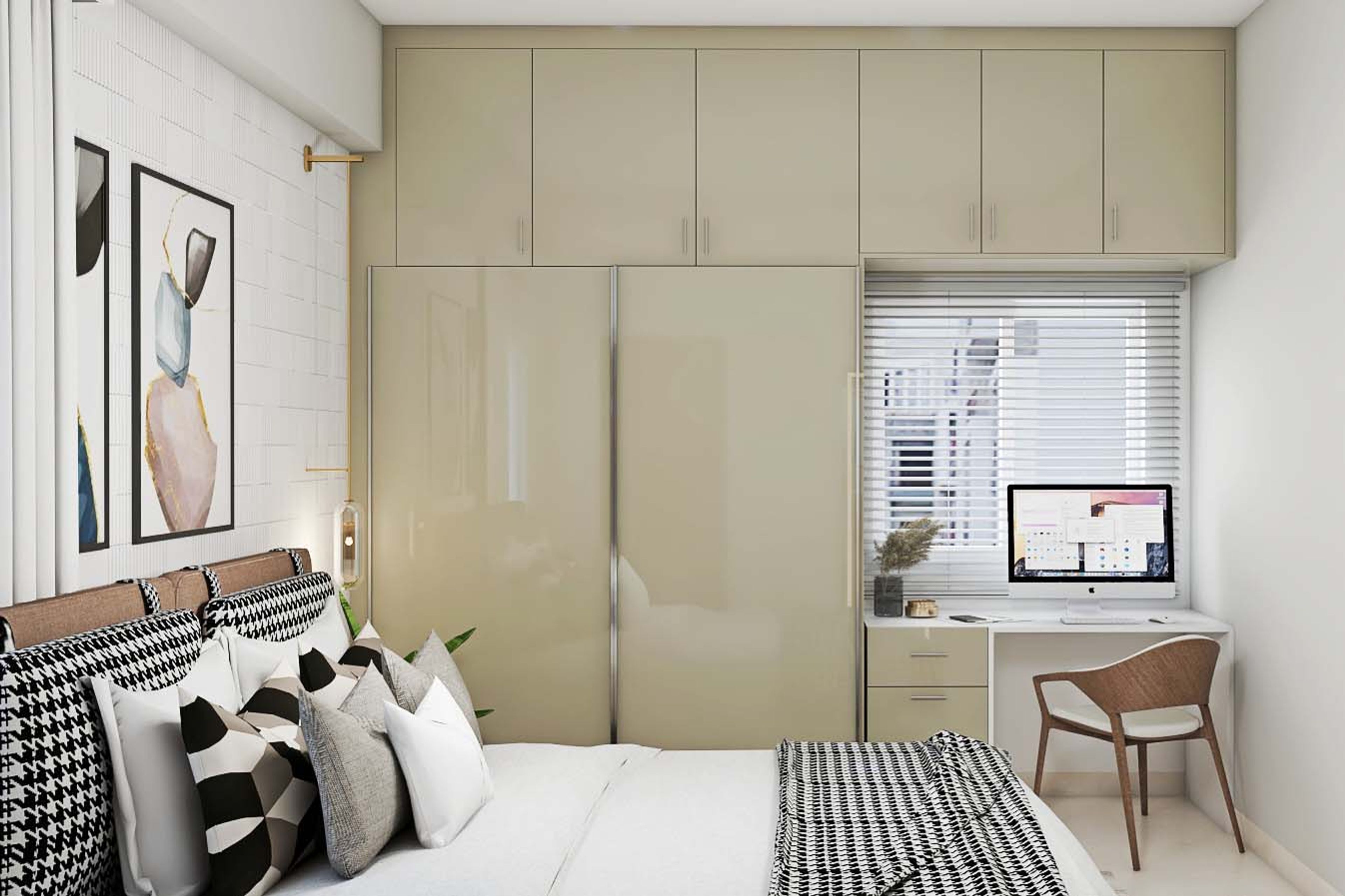 Contemporary Beige Glossy Wardrobe Design