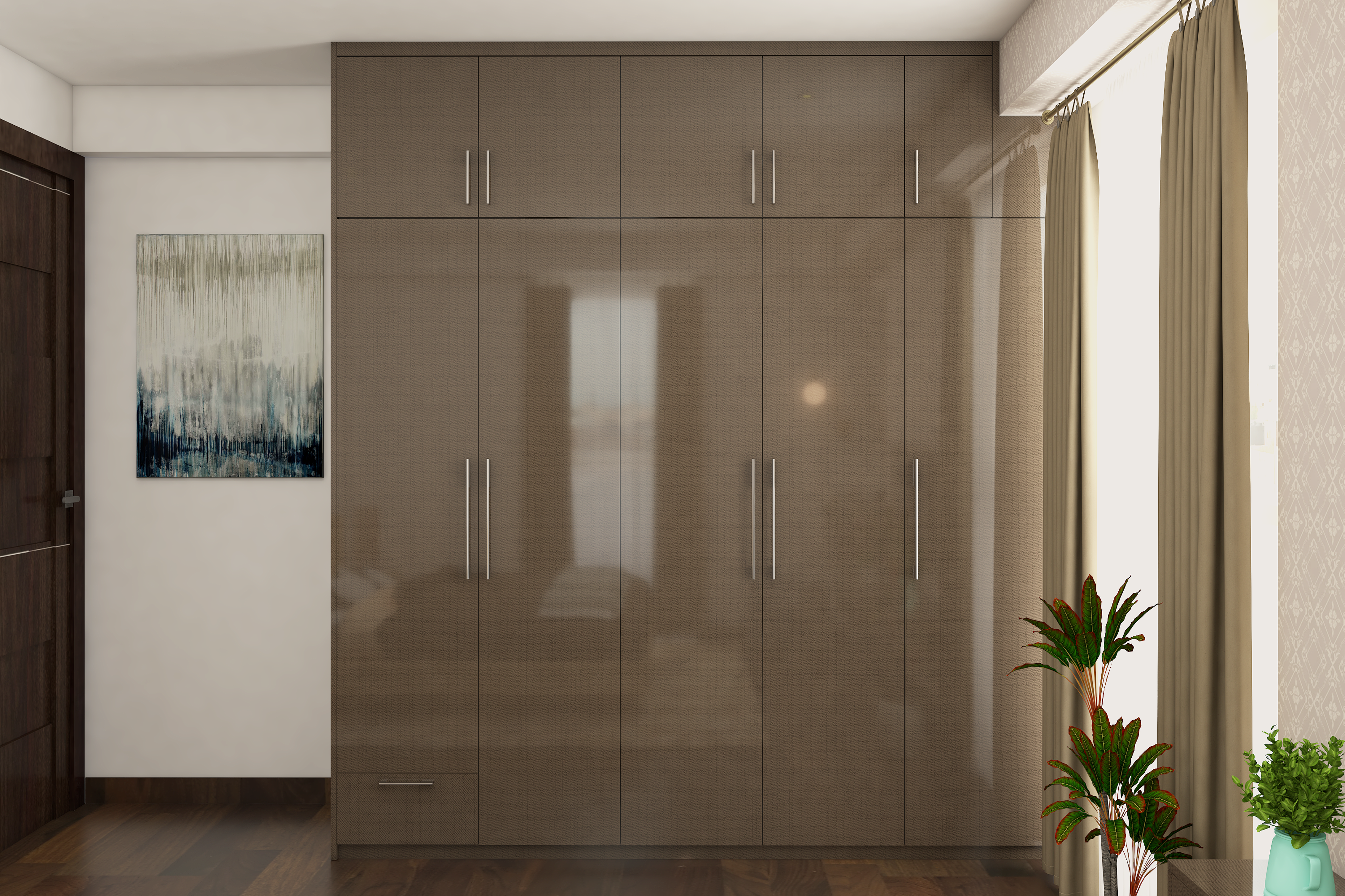 Modern Brown Glossy Wardrobe Design