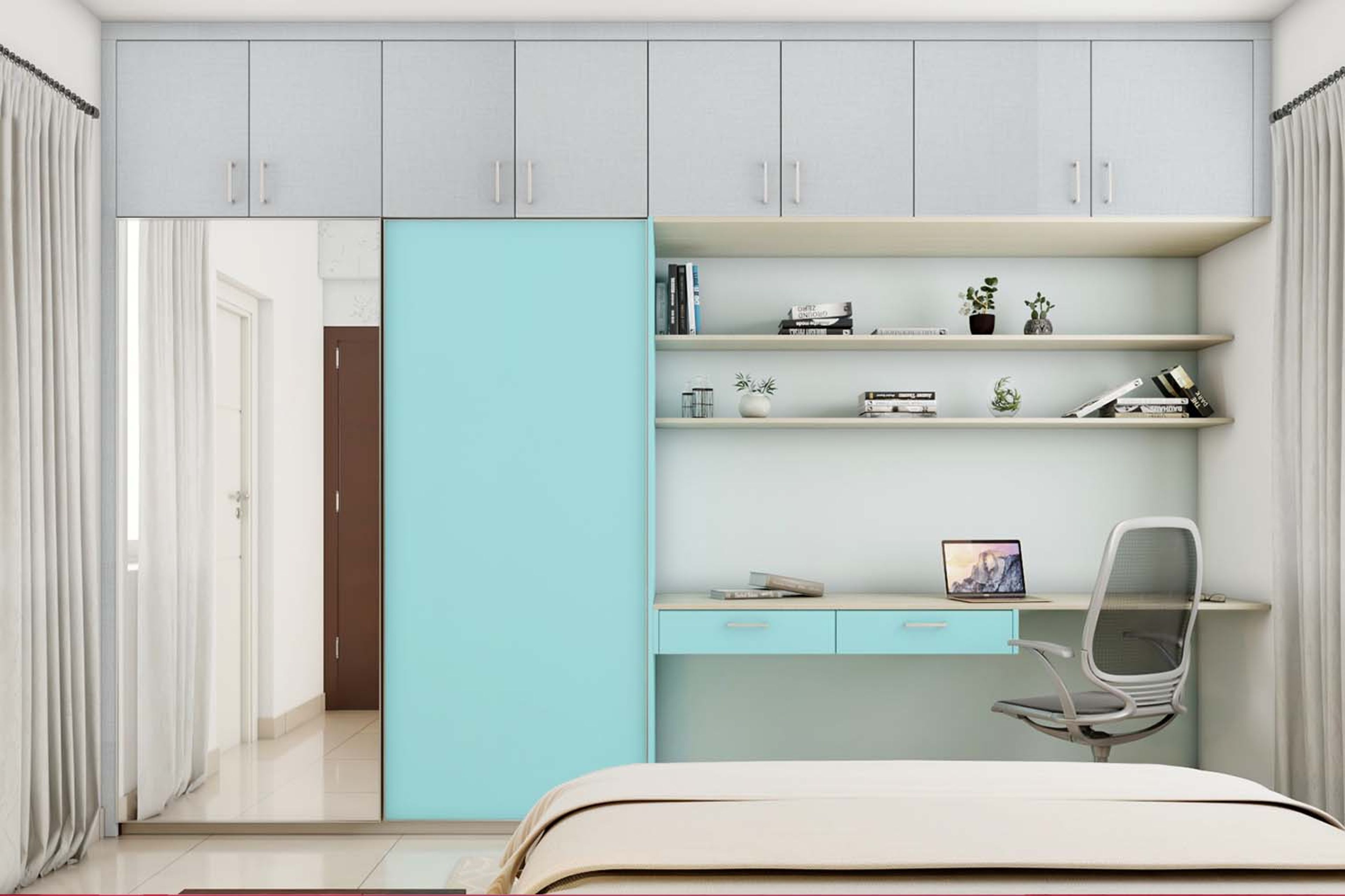 Modern Wardrobe Design In Blue And Grey