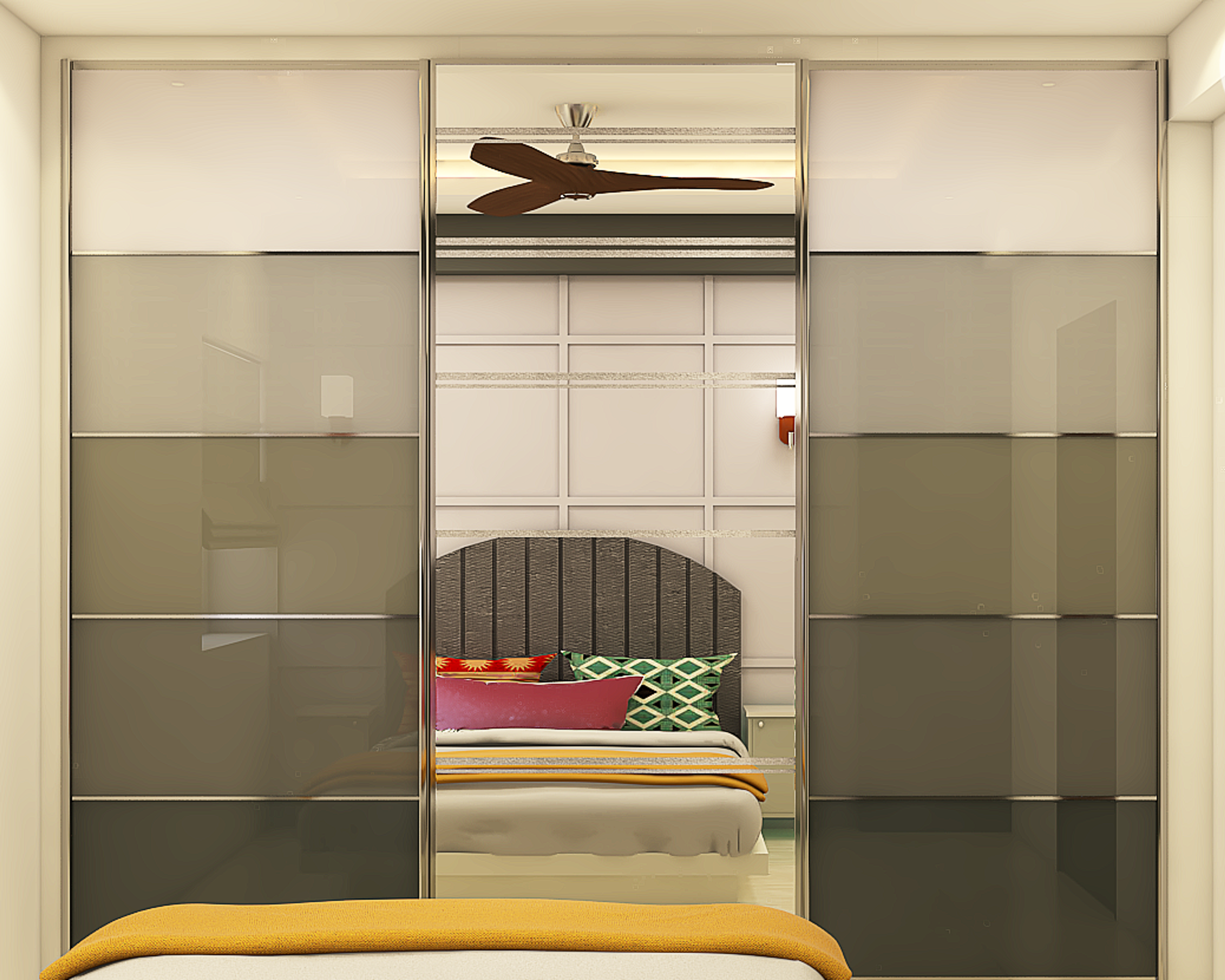 Modern Grey Wardrobe Design With Sliding Doors