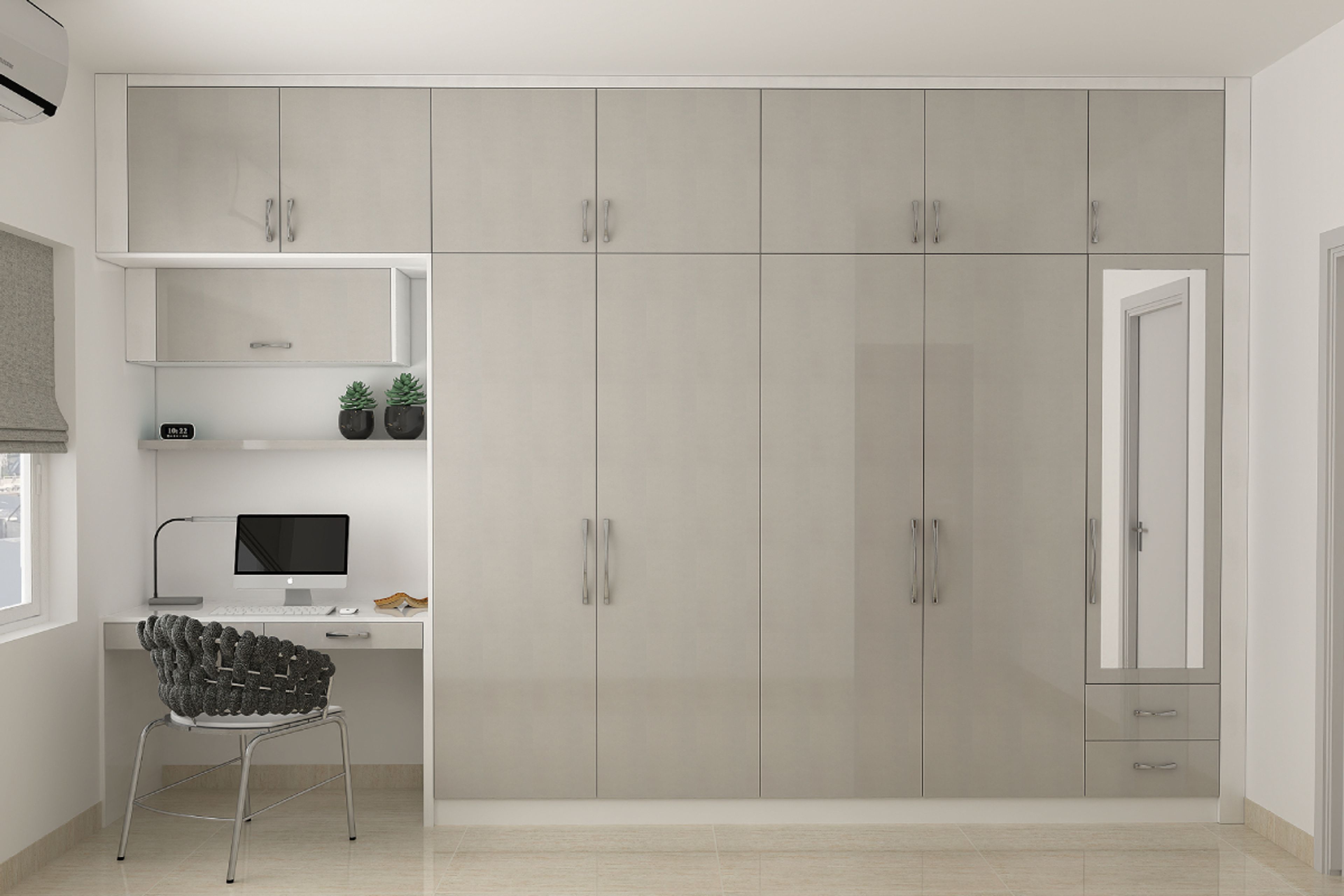 Modern Glossy Grey Wardrobe Design