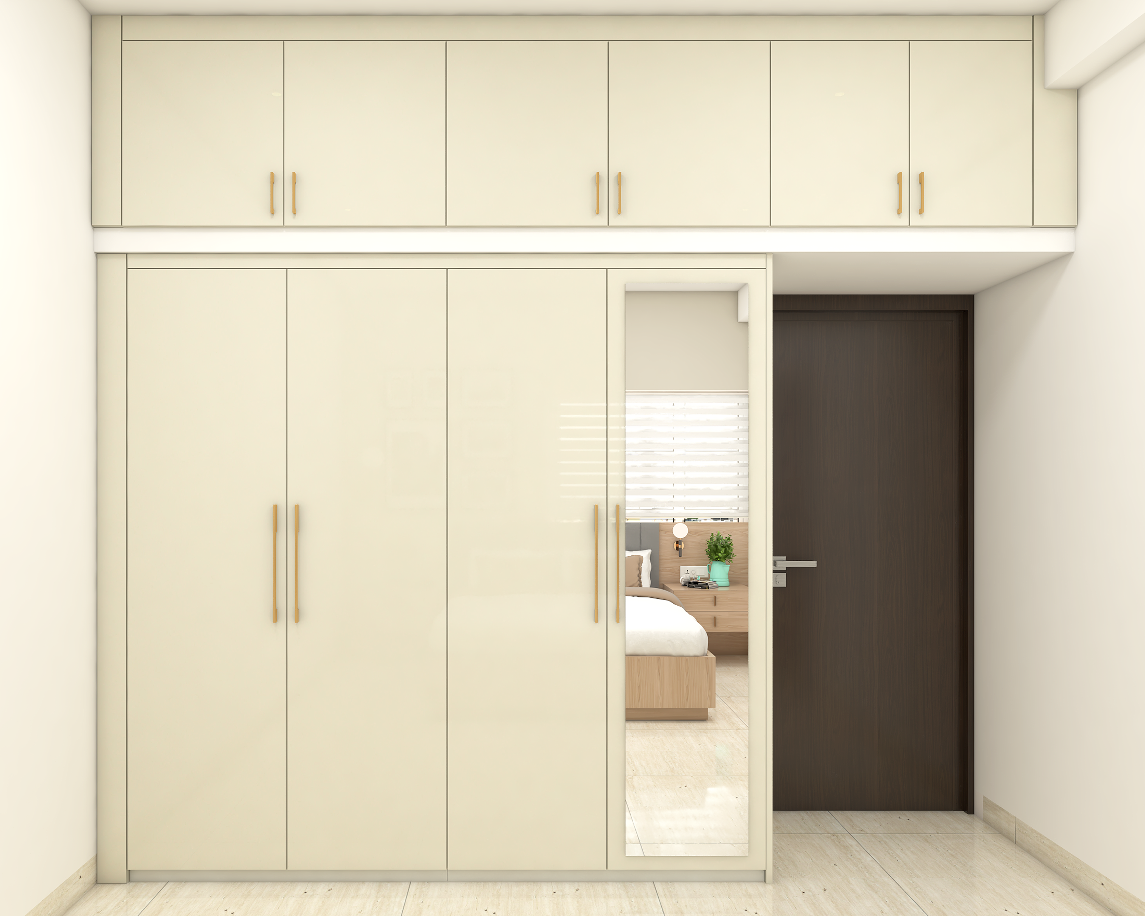 Modern Cream-Coloured Wardrobe Design With Lofts