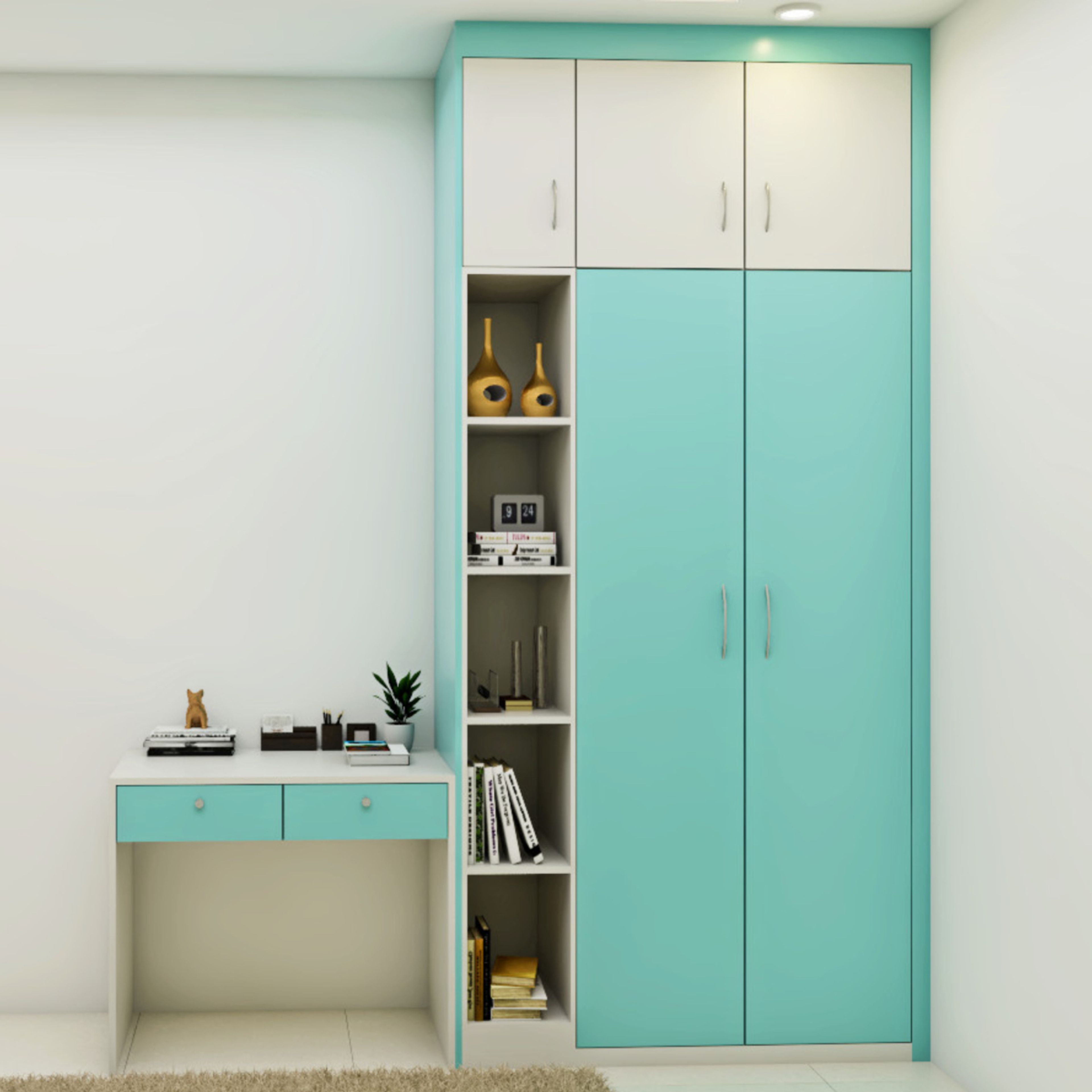 Multifunctional Green And White Wardrobe Design With Open Storage