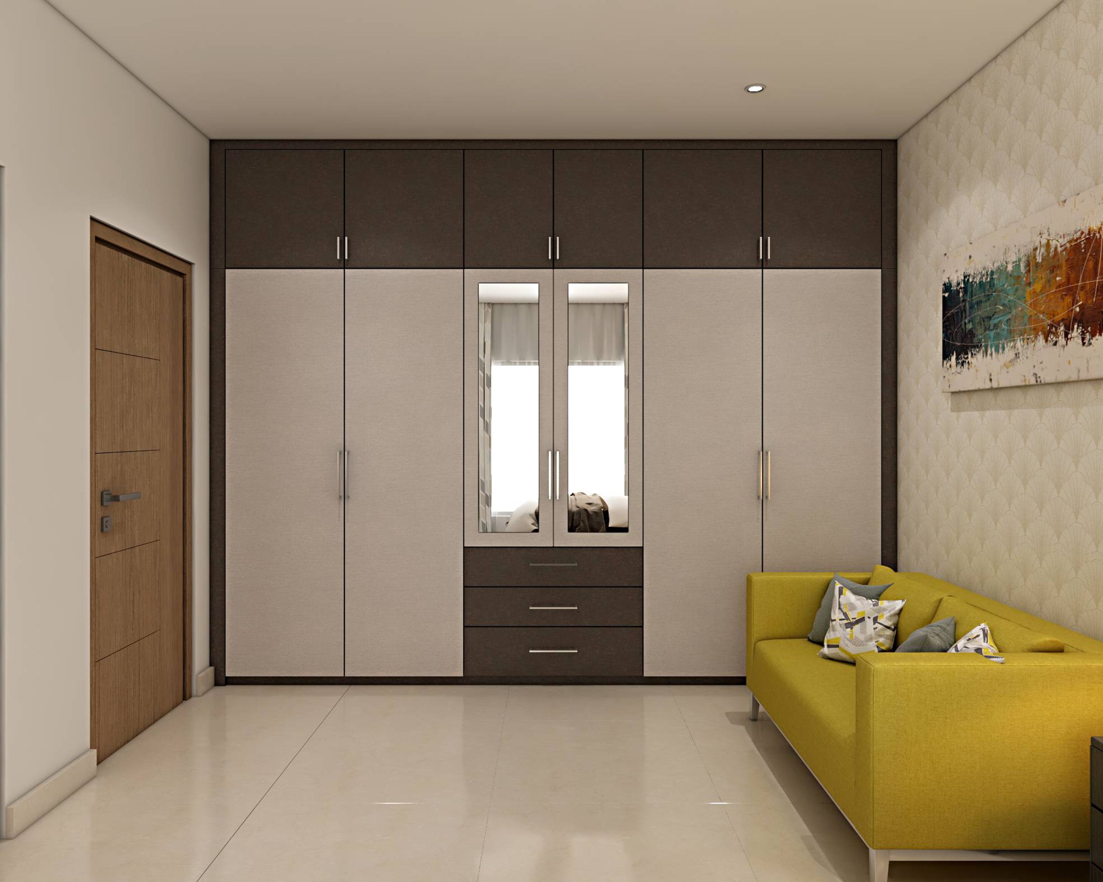 Contemporary Two-Toned Wardrobe Design With Mirror