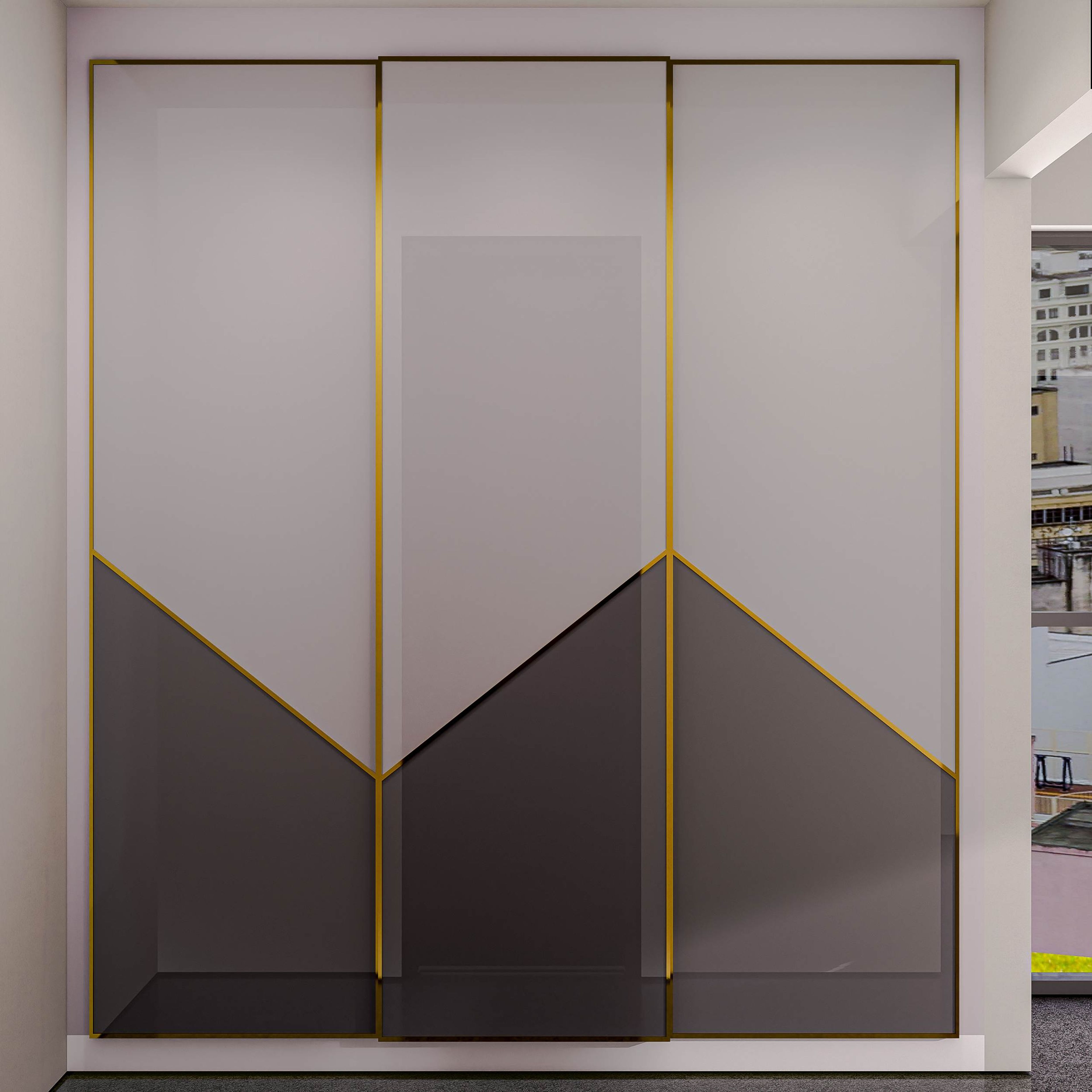 Sliding Door Contemporary Wardrobe Design With Golden Frame