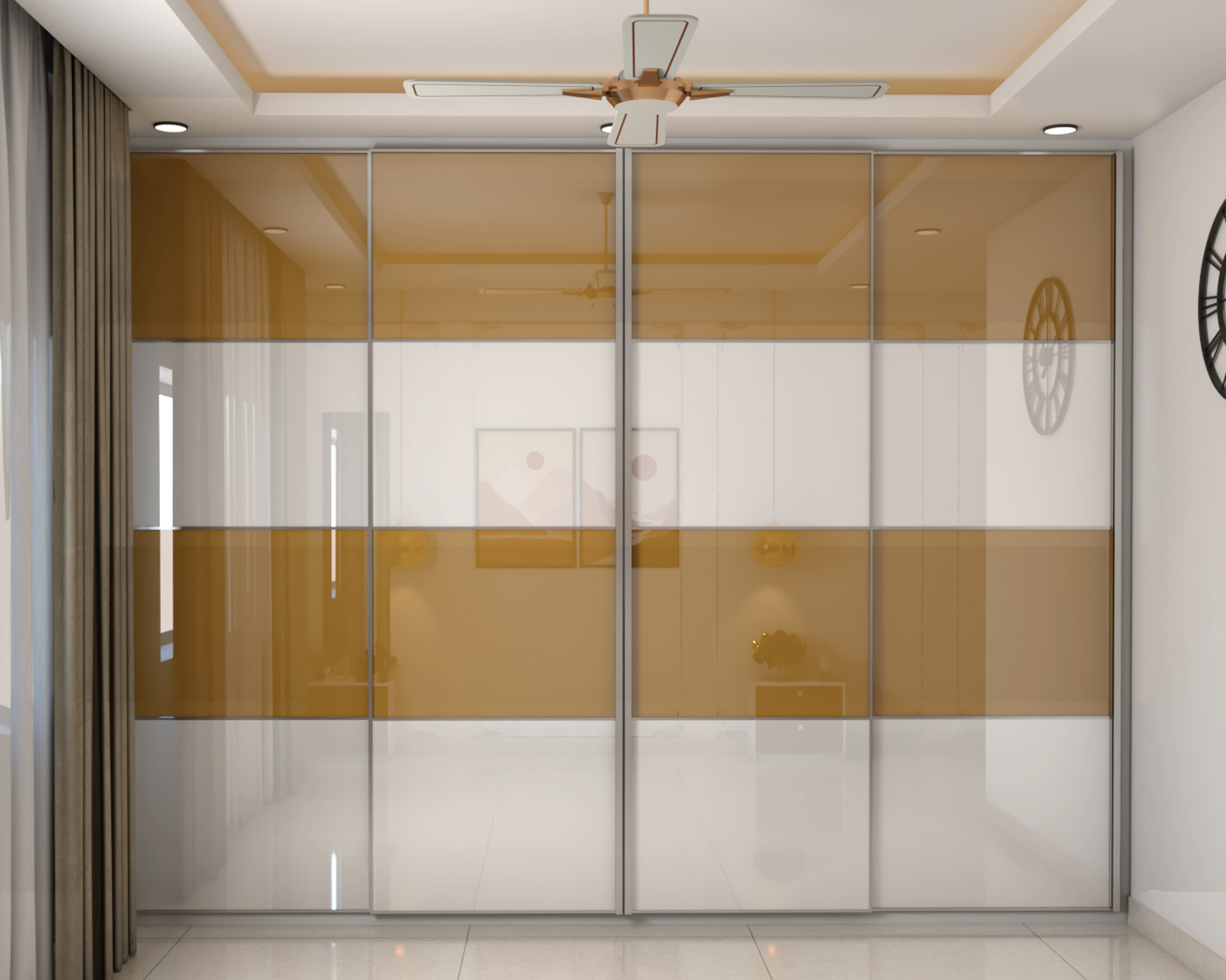 Modern Glossy Wardrobe Design With Mustard Yellow Shades
