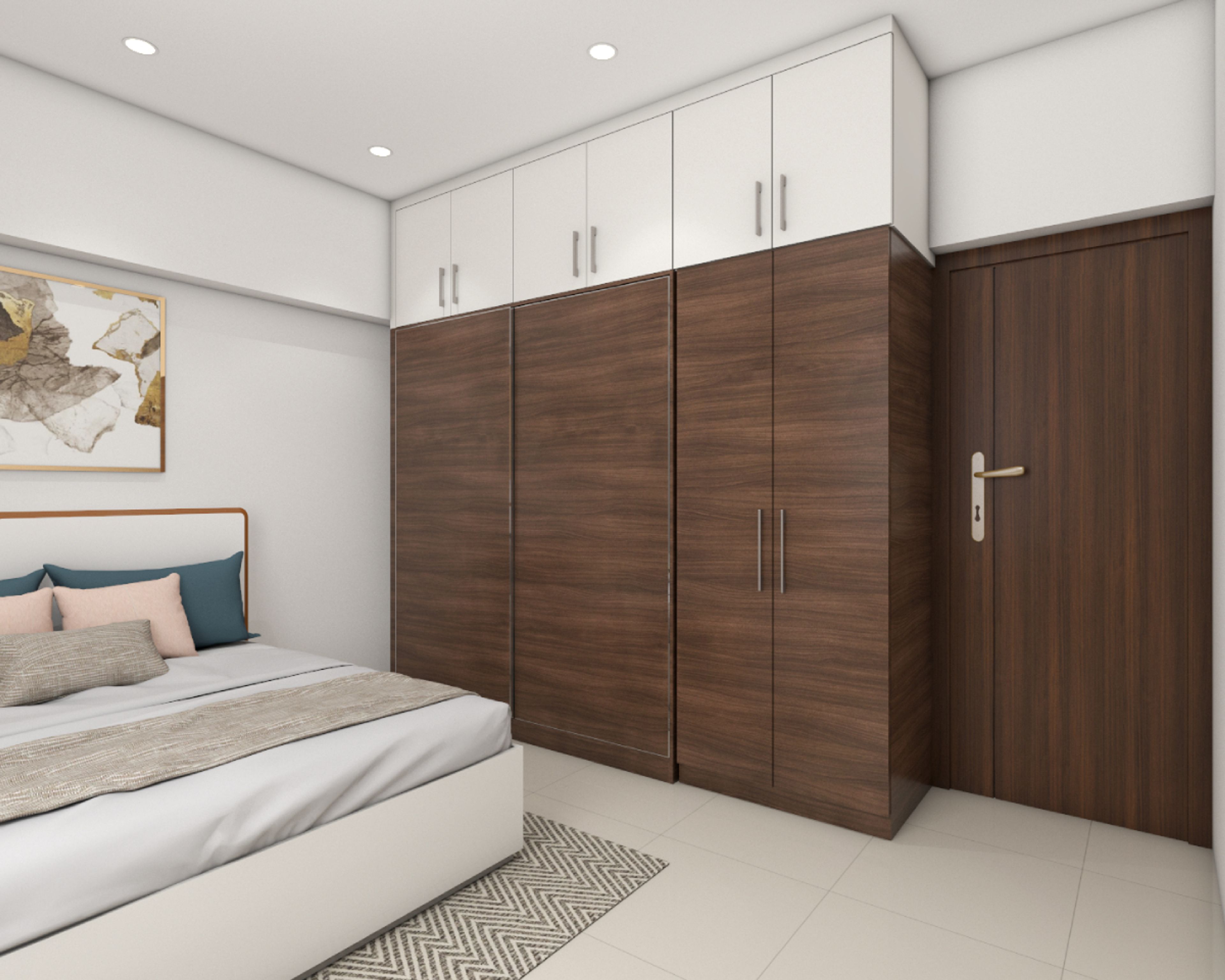 Modern Sliding Door Wardrobe Design In Wood And White