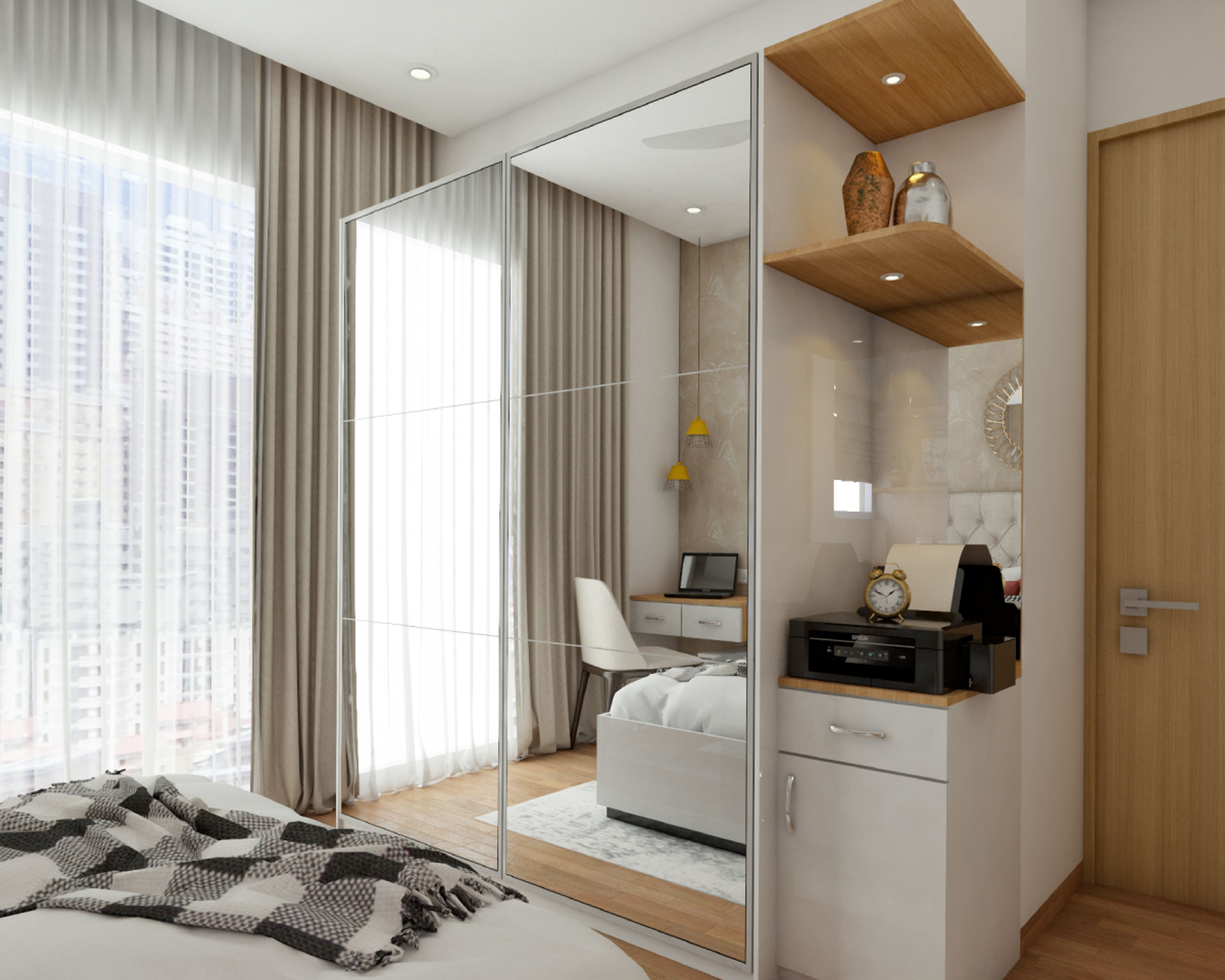 Modern Compact Wardrobe Design With Mirror Sliding Door