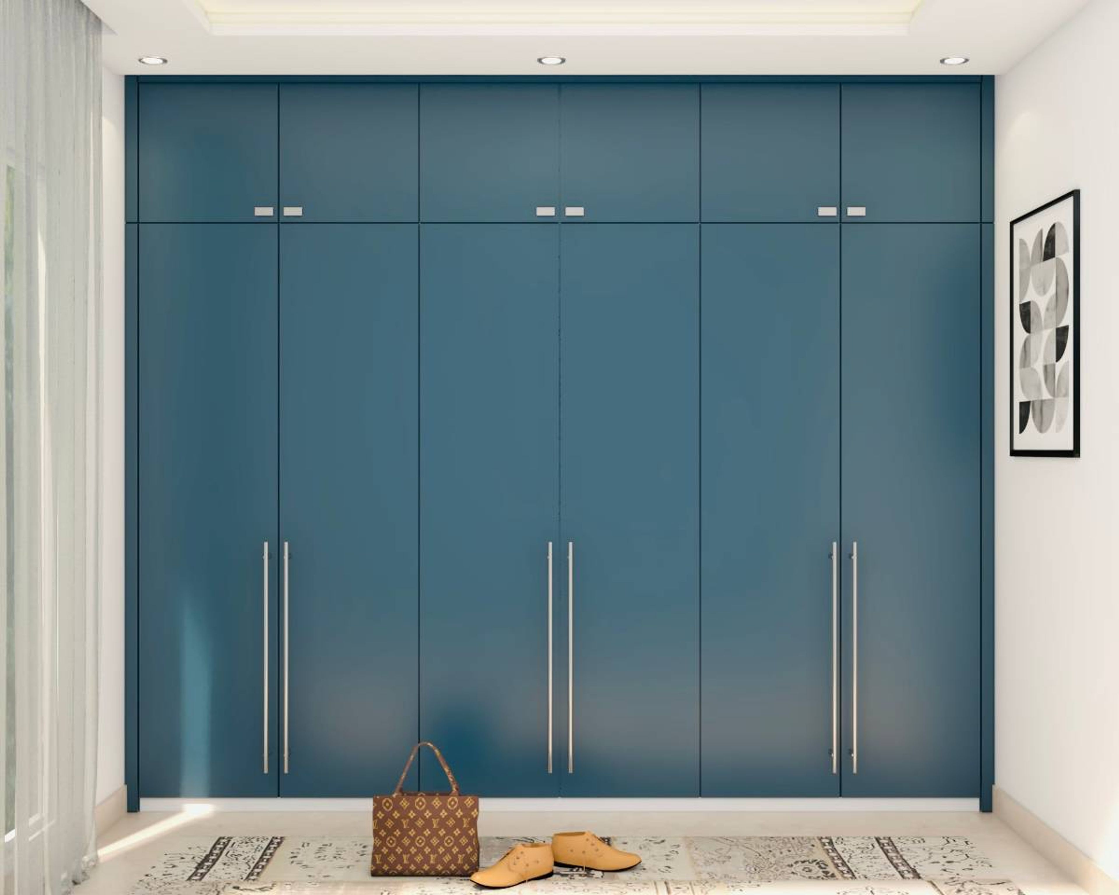 Modern Royal Blue Finished Wardrobe with Metallic Handles