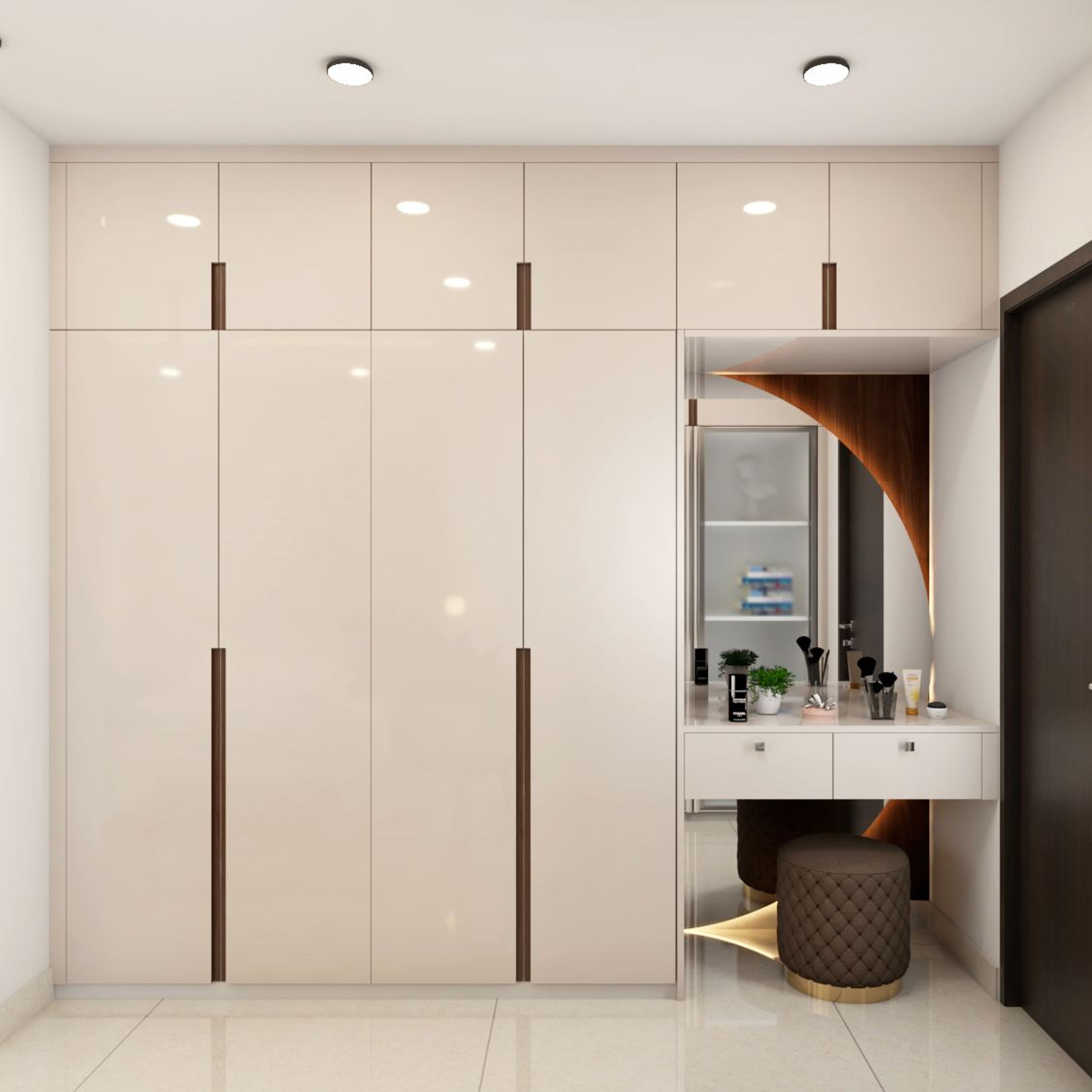 Modern White Wardrobe Design With LED Lighting