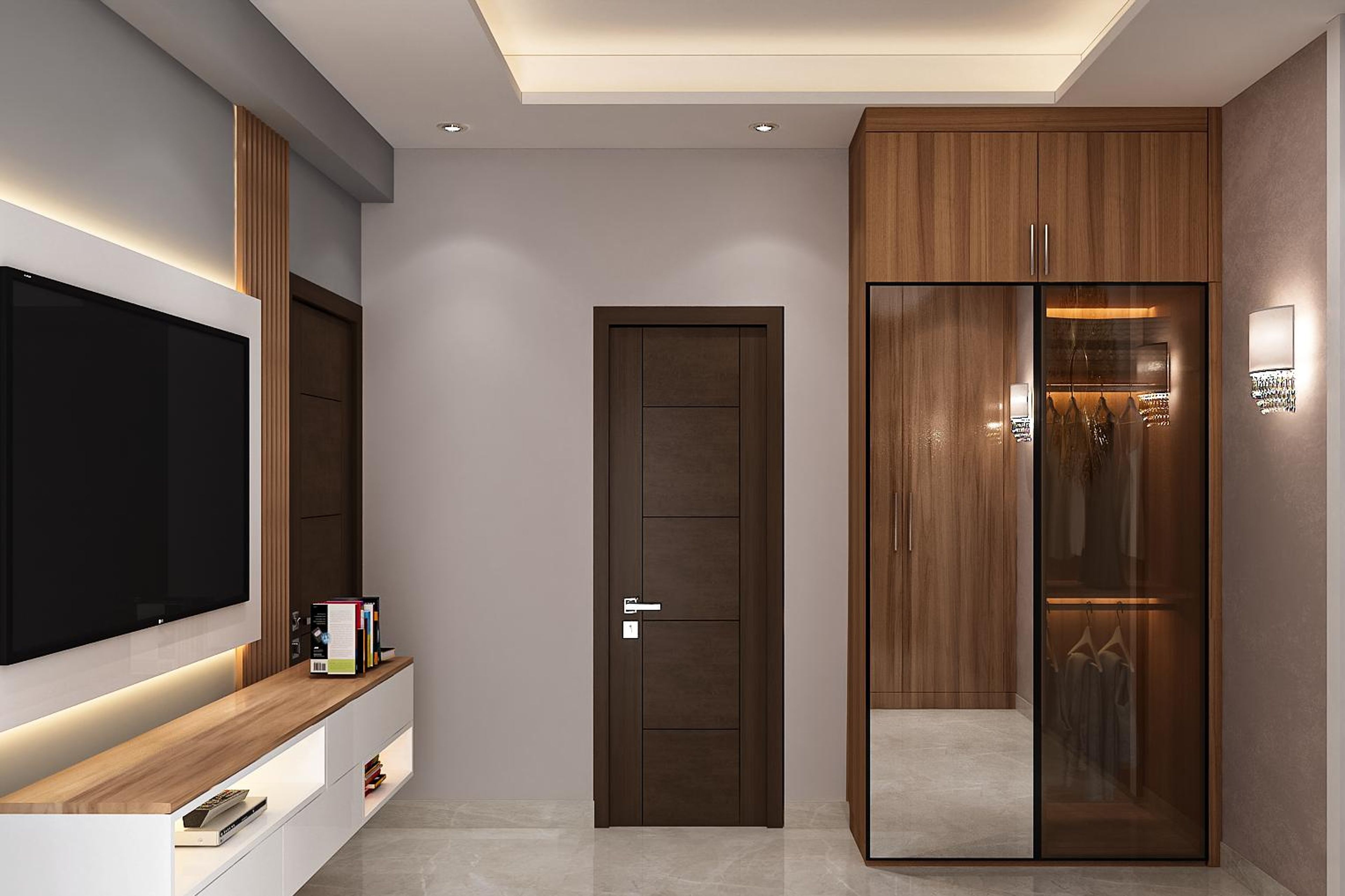 Contemporary Wardrobe Design With Mirrored Door