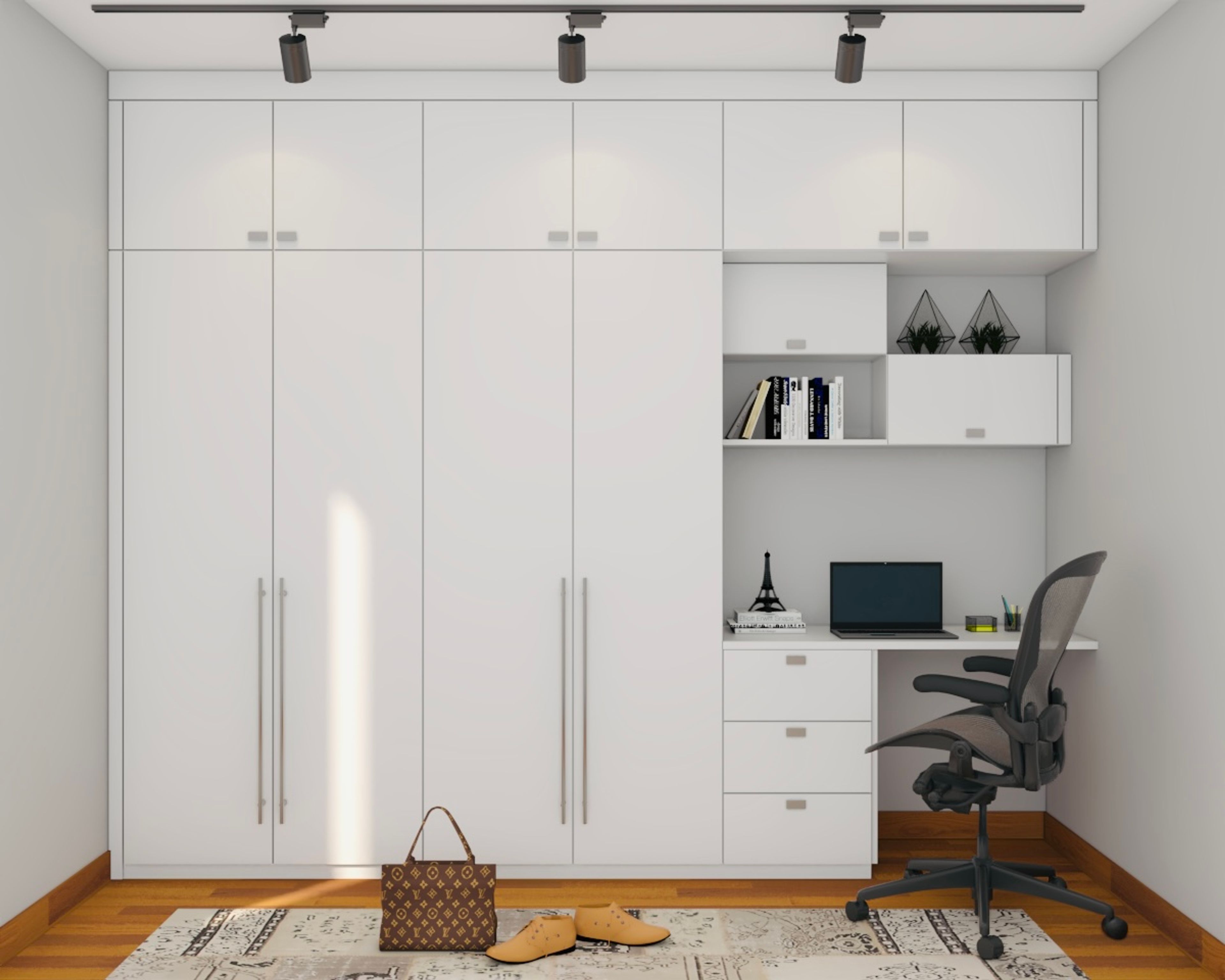Modern White Wardrobe Design With Study Unit
