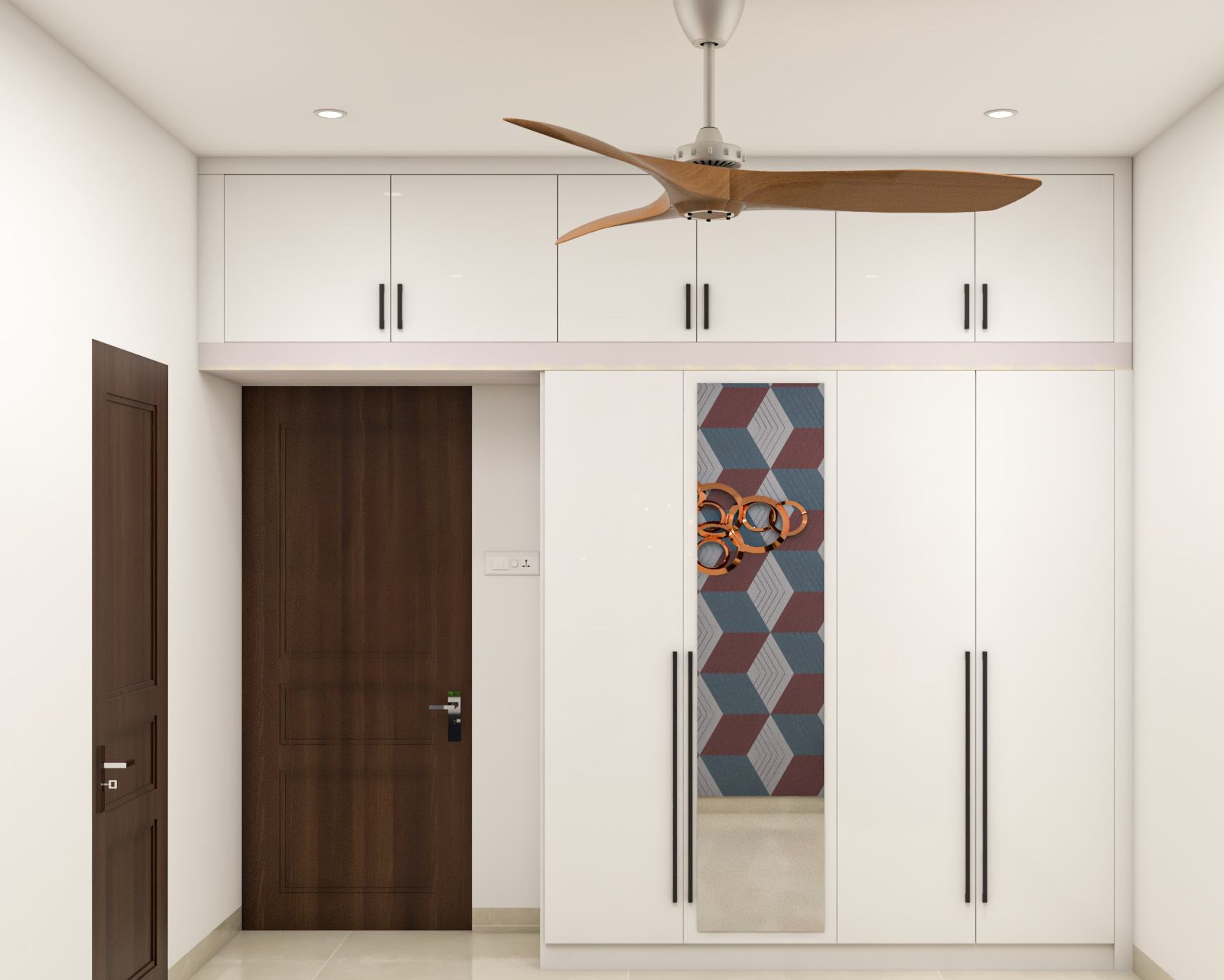 White Minimalistic Wardrobe Design With Black Handles