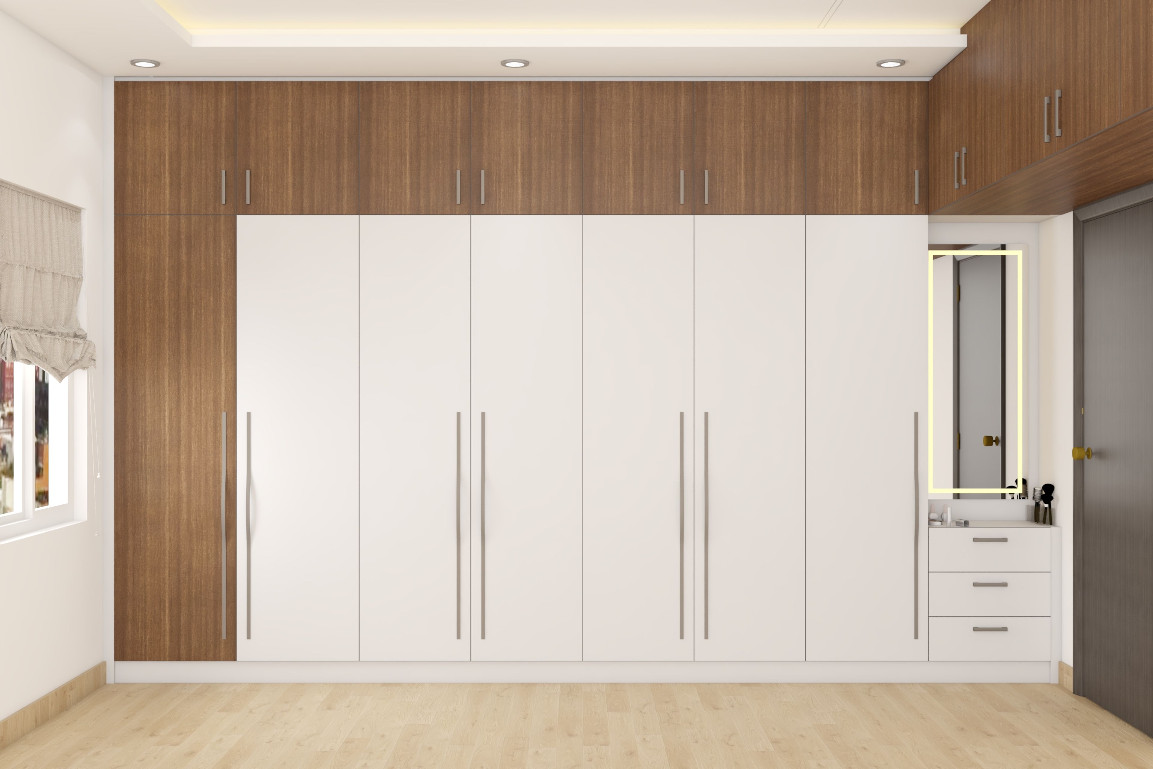 Contemporary White And Wood Wardrobe Design