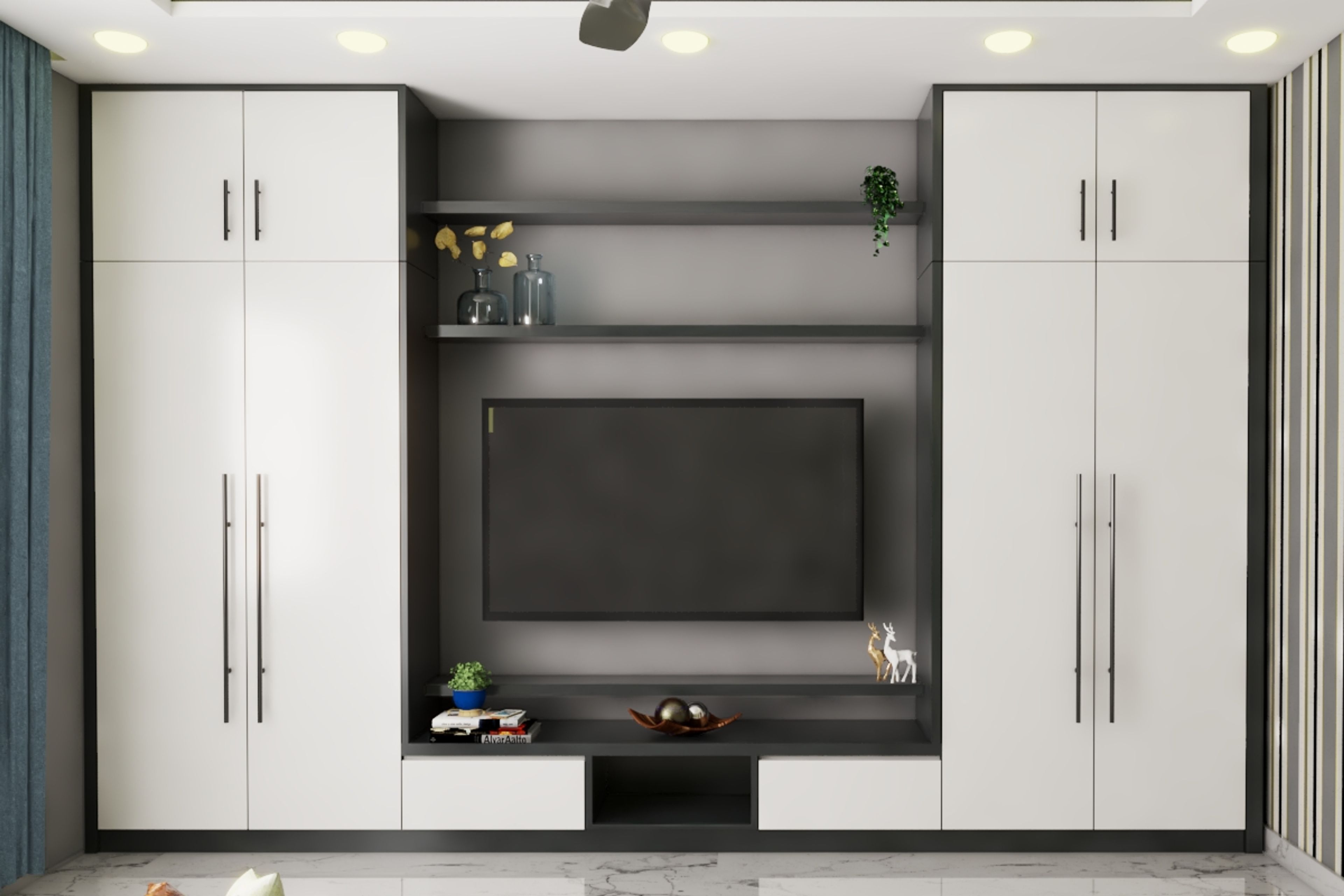 Modern Wardrobe Design With Integrated TV Unit