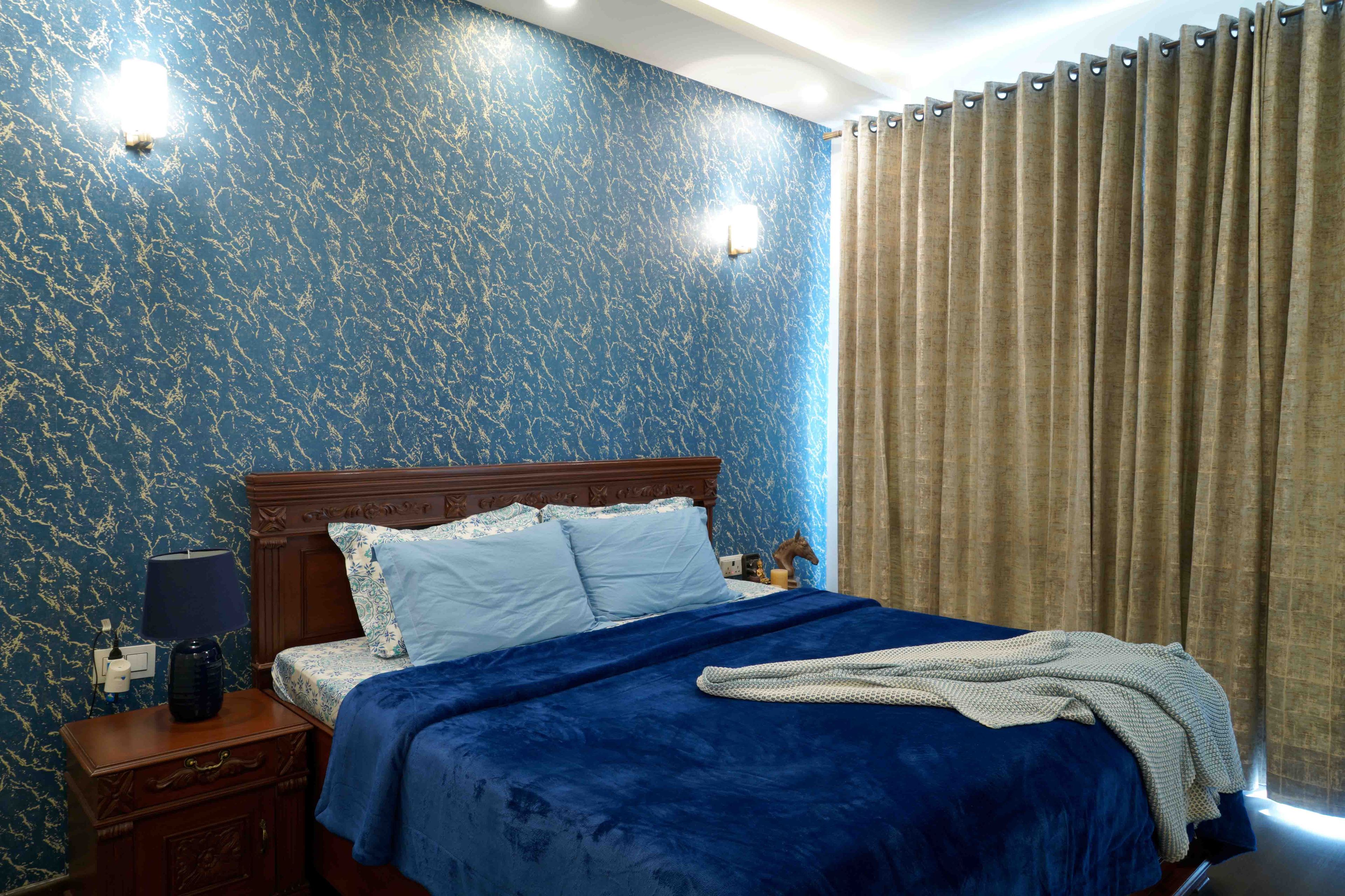 Kids Room Design With Blue Abstract Accent Wall - Livspace