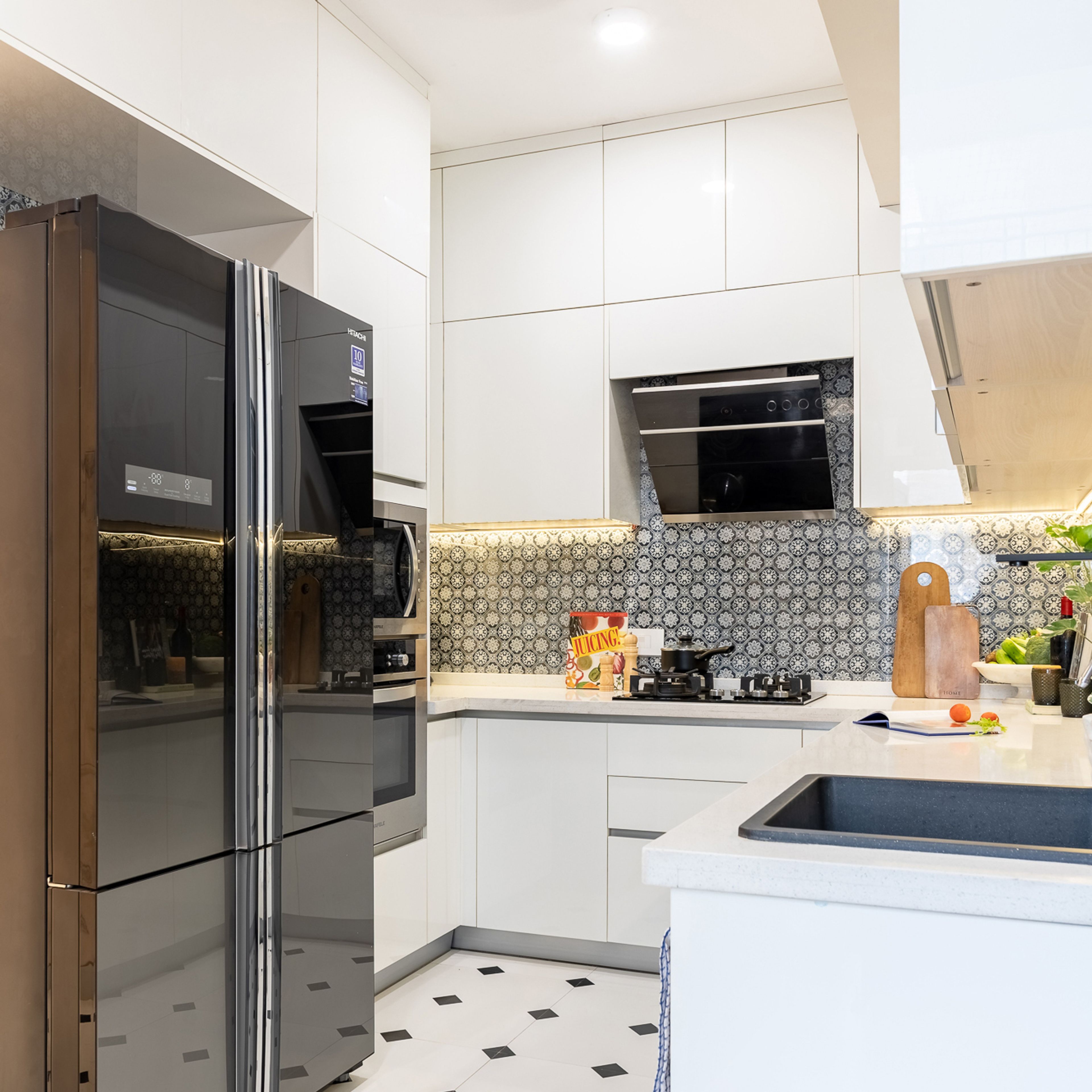 Modern 2-BHK Flat In Gurgaon With 8-Seater Wooden Dining Room Design