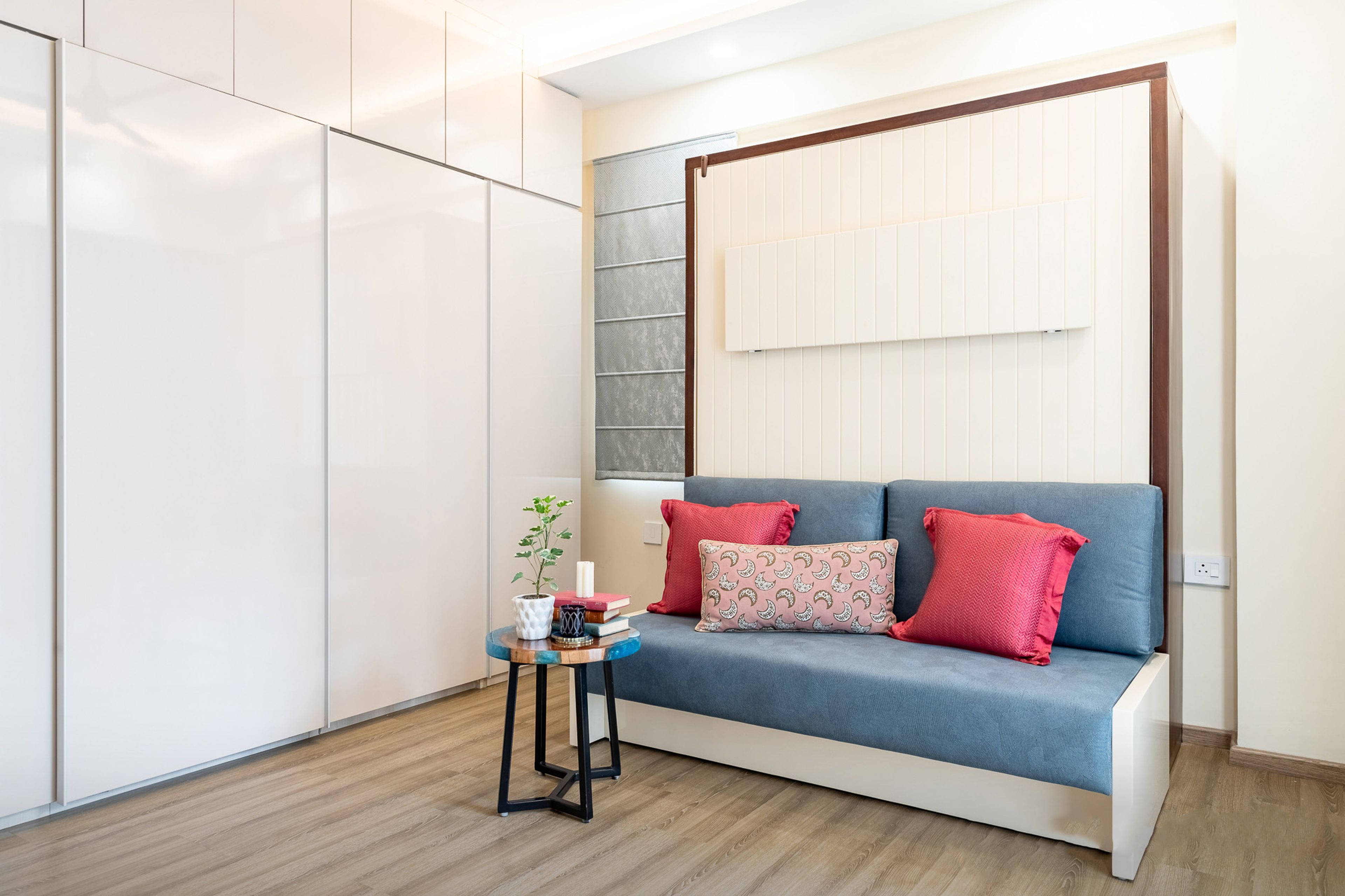 Home Office Design With Sliding Wardrobe Design In White - Livspace