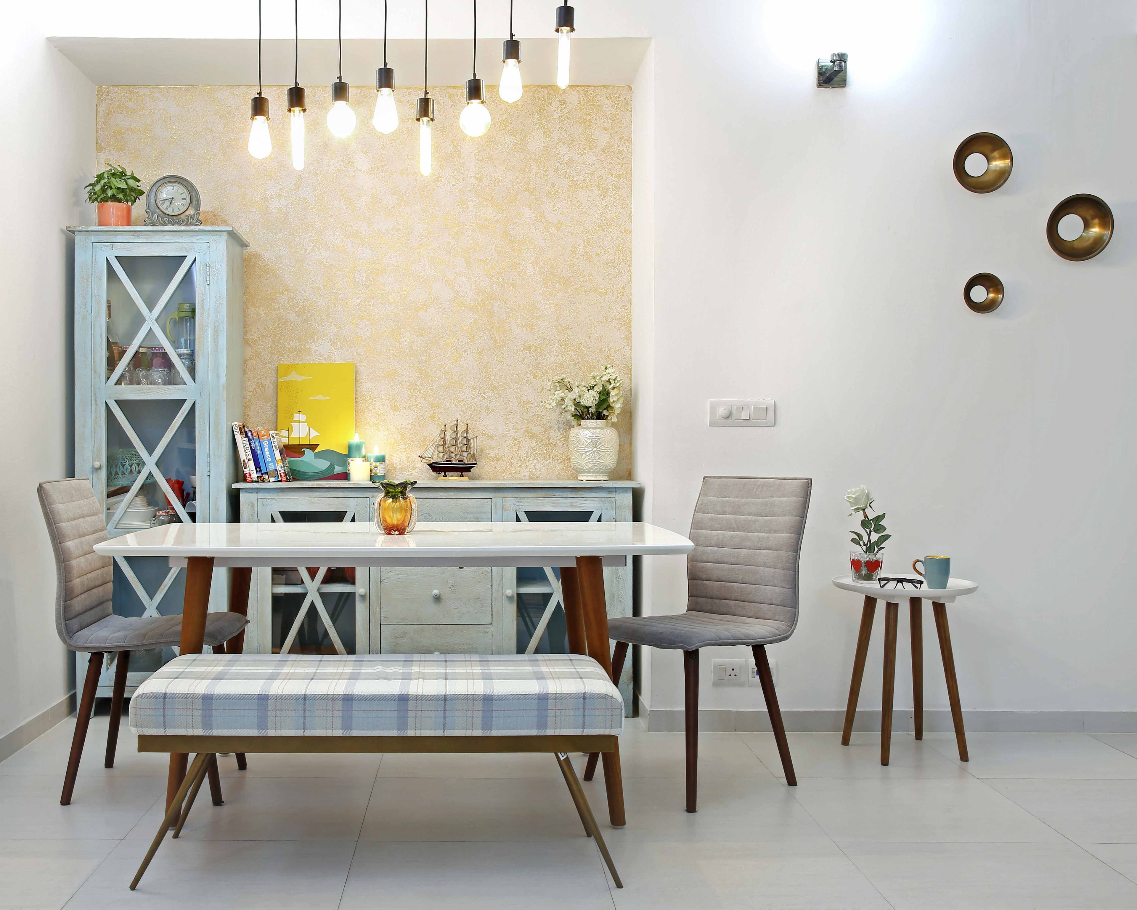 Modern 1-BHK Flat In Delhi With White Floor-Mounted TV Unit