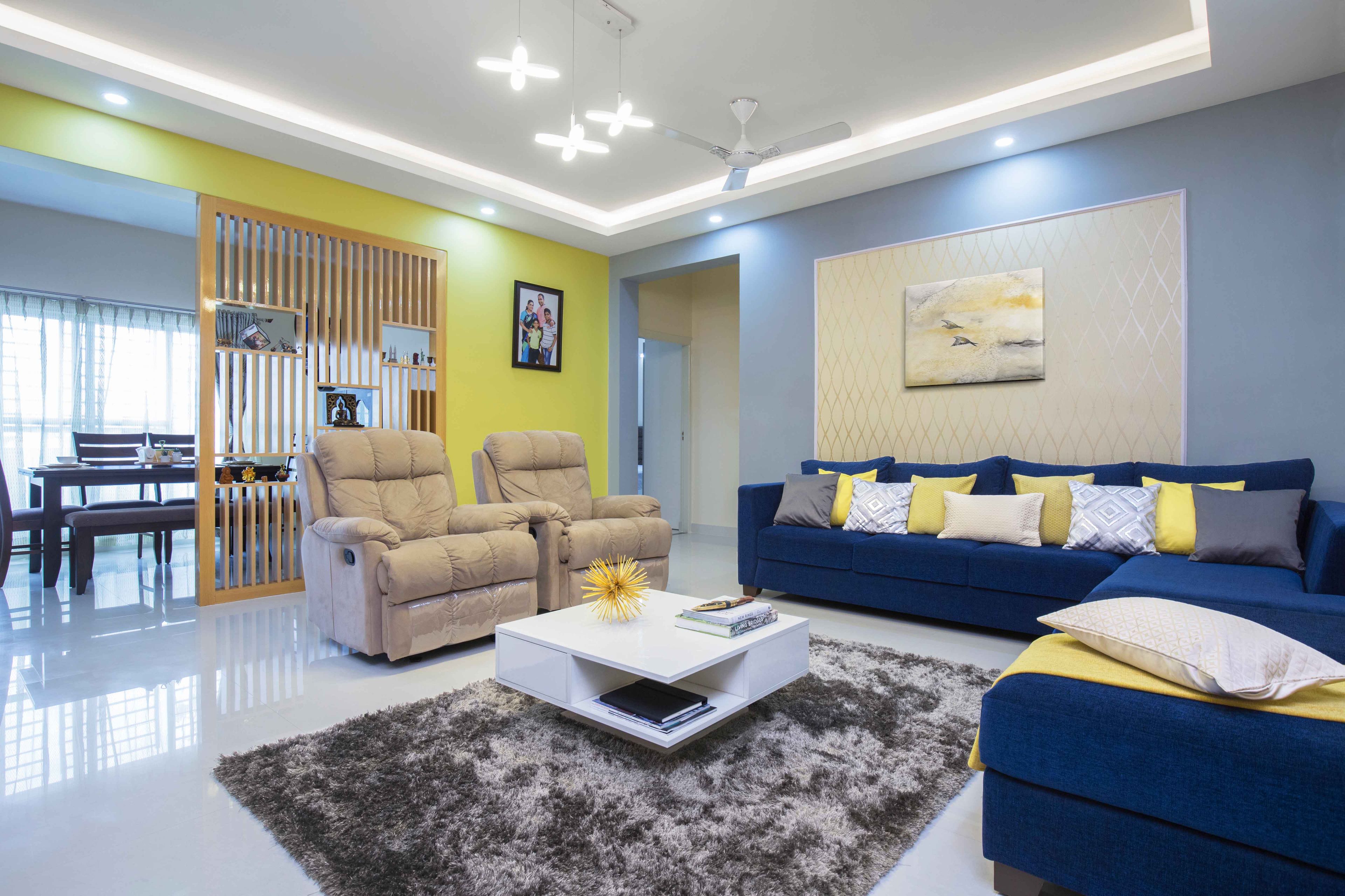 Contemporary 2-BHK Flat In Bangalore With Grey And White L-Shaped Kitchen Design