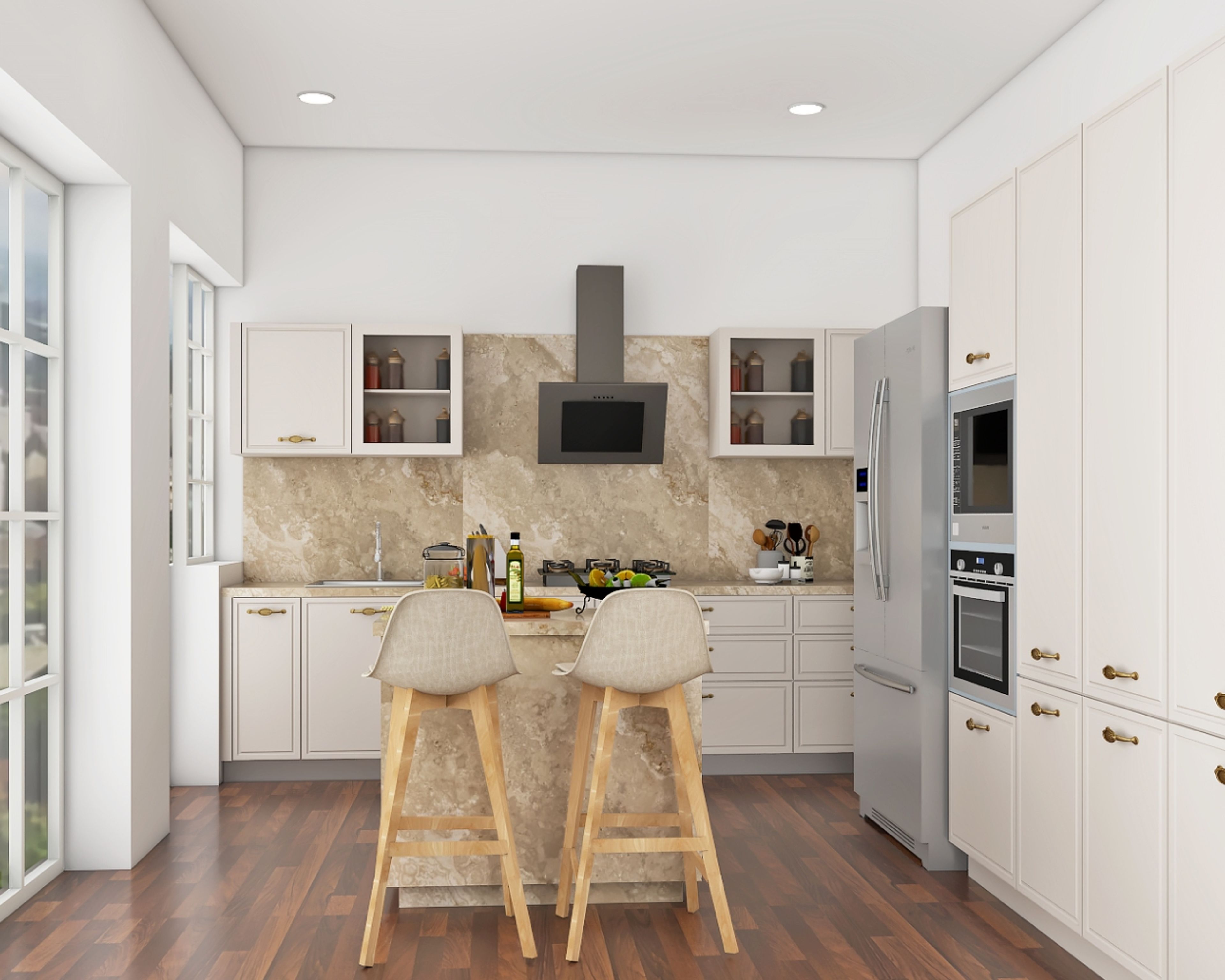 Modern Modular Island Kitchen Design In Champagne Tones