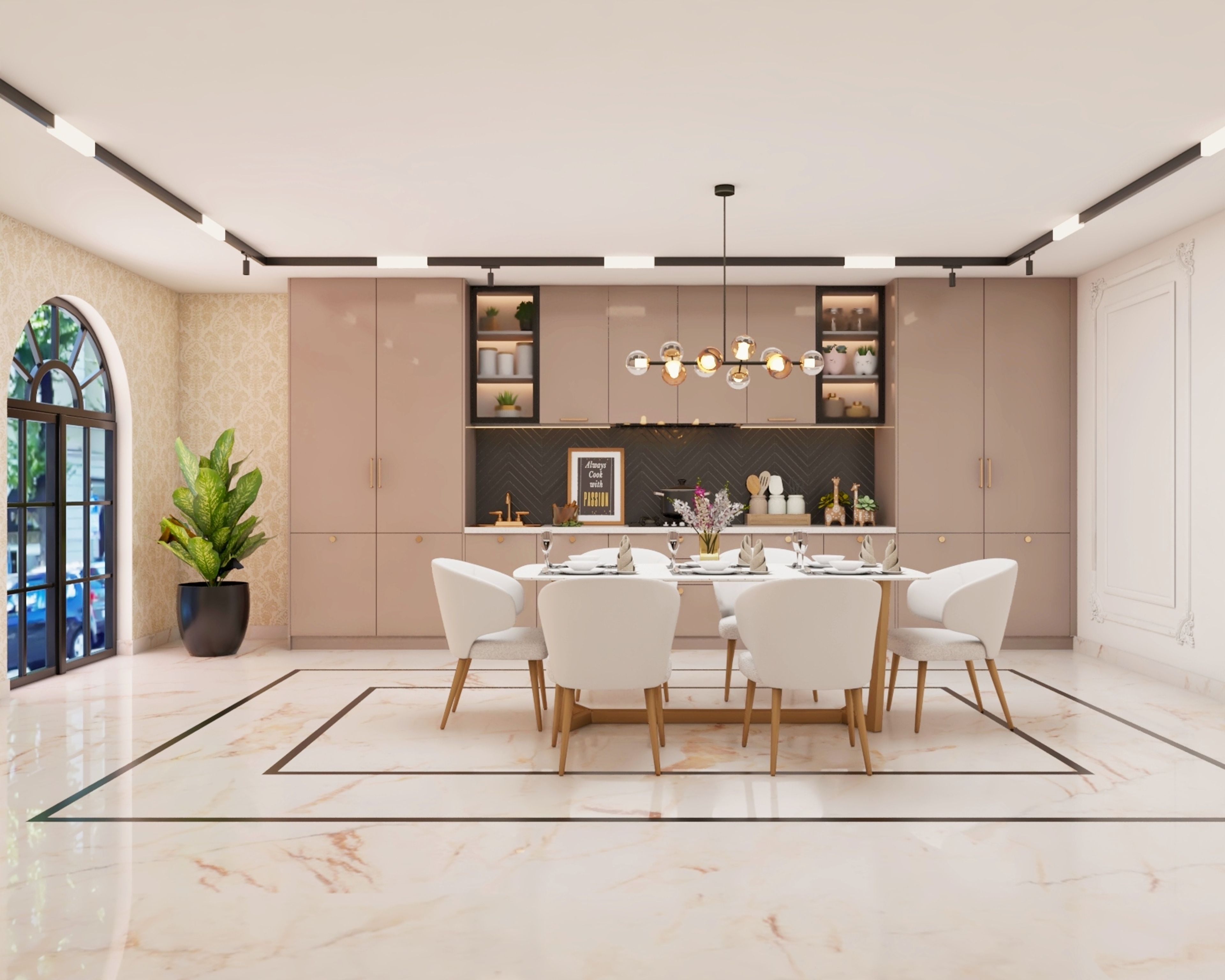 Contemporary Straight Kitchen Design With Cappuccino-Toned Cabinets