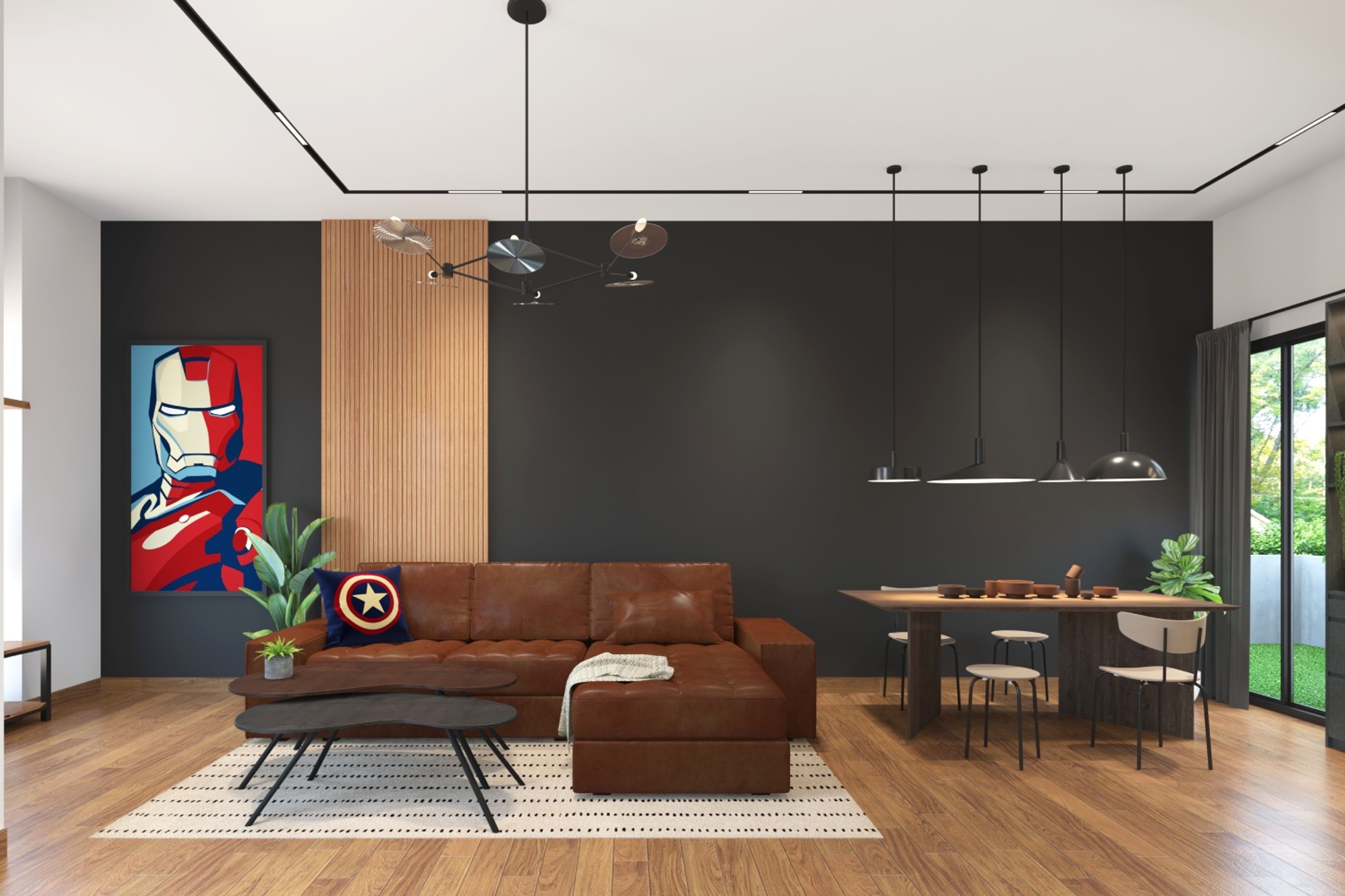 Modern Living Room Design With Brown Leather Sofa - Livspace