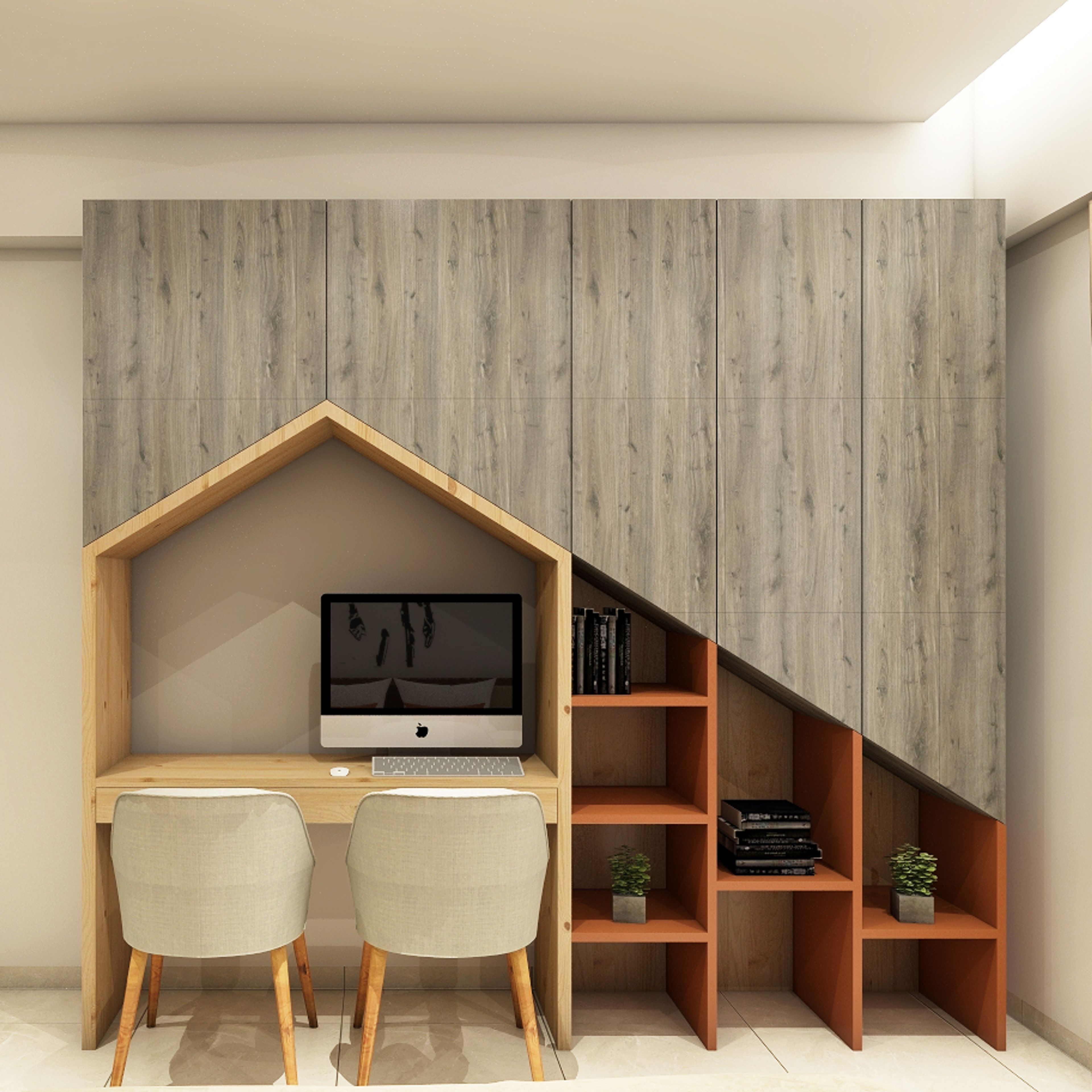 Modern Multicoloured Study Room Design With Home-Shaped Aesthetic - Livspace