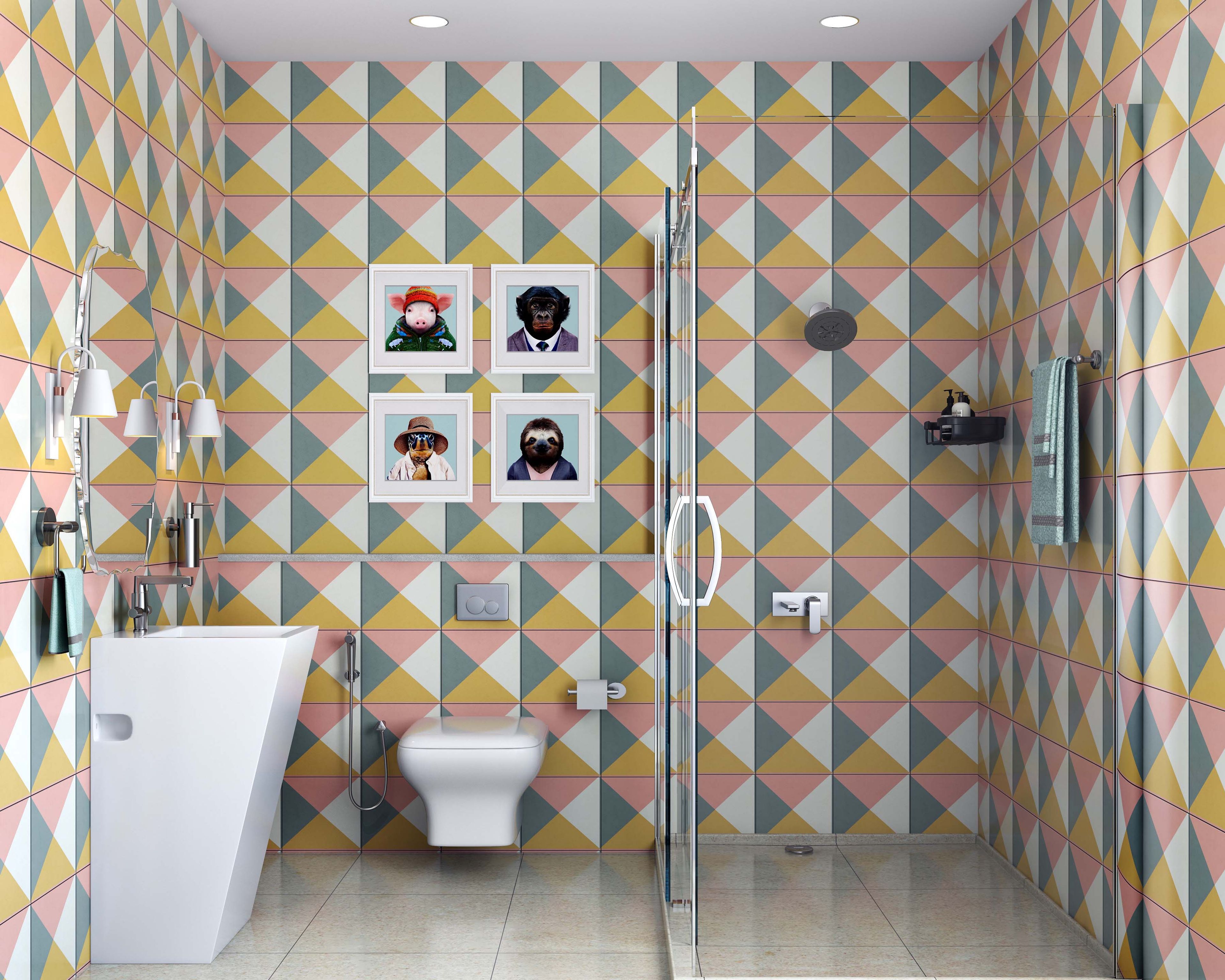 250x250 mm  Ceramic Matte Multicoloured Bathroom Tile Design - Livspace