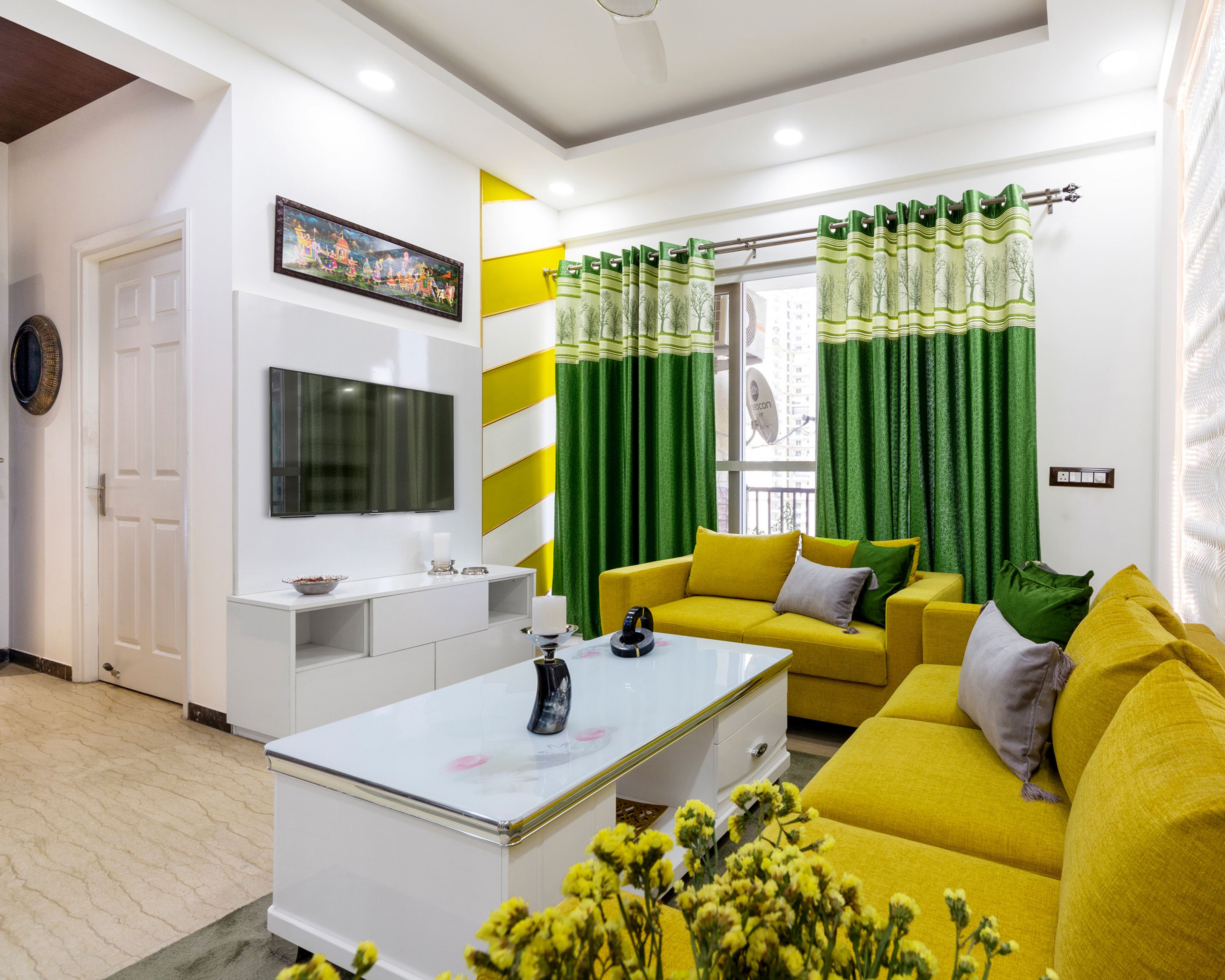 Frosty White Floor-Mounted TV Unit Design - Livspace