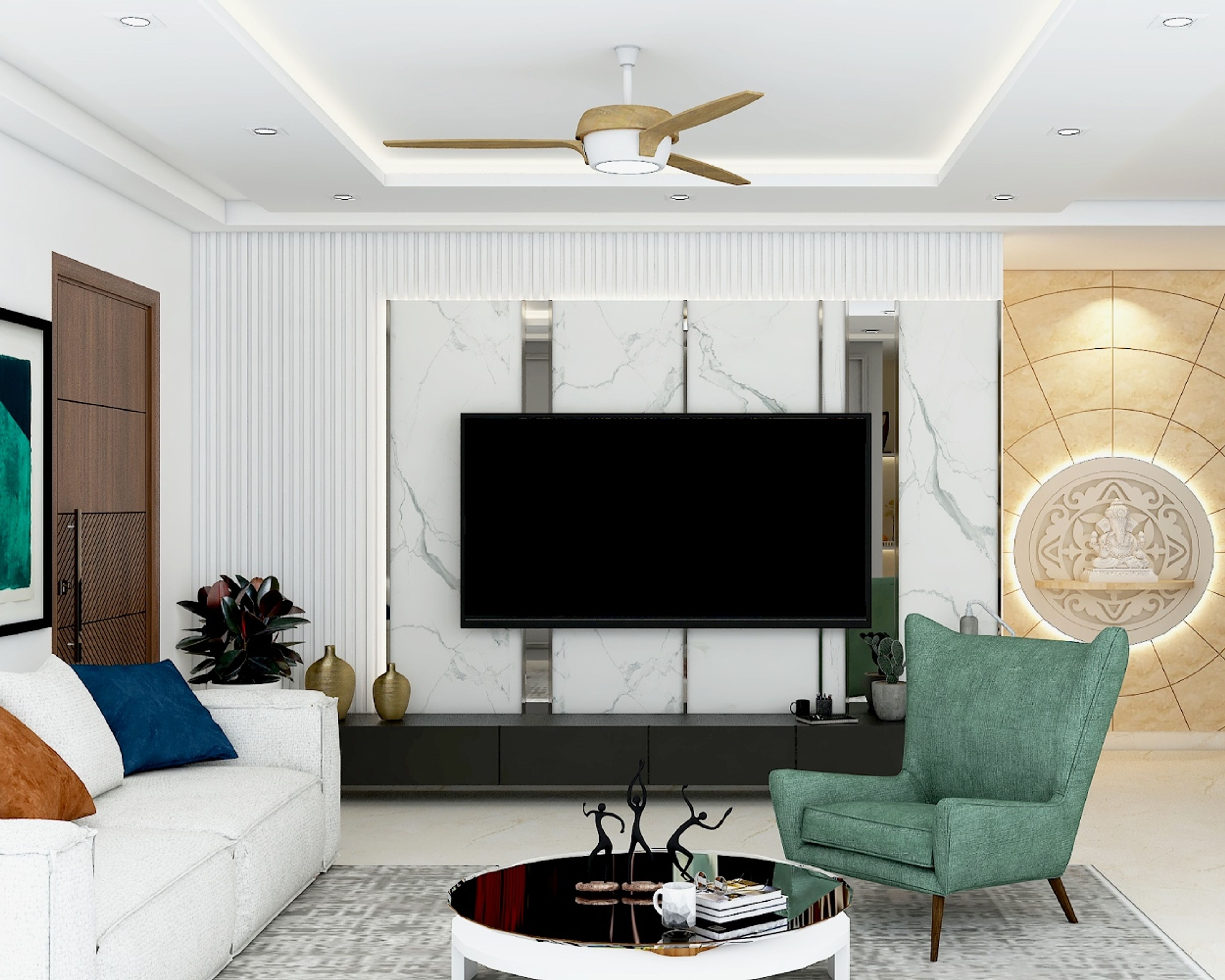 12x11 Ft Contemporary Black Wall Mount TV Unit Design with Drawer Storage - Livspace