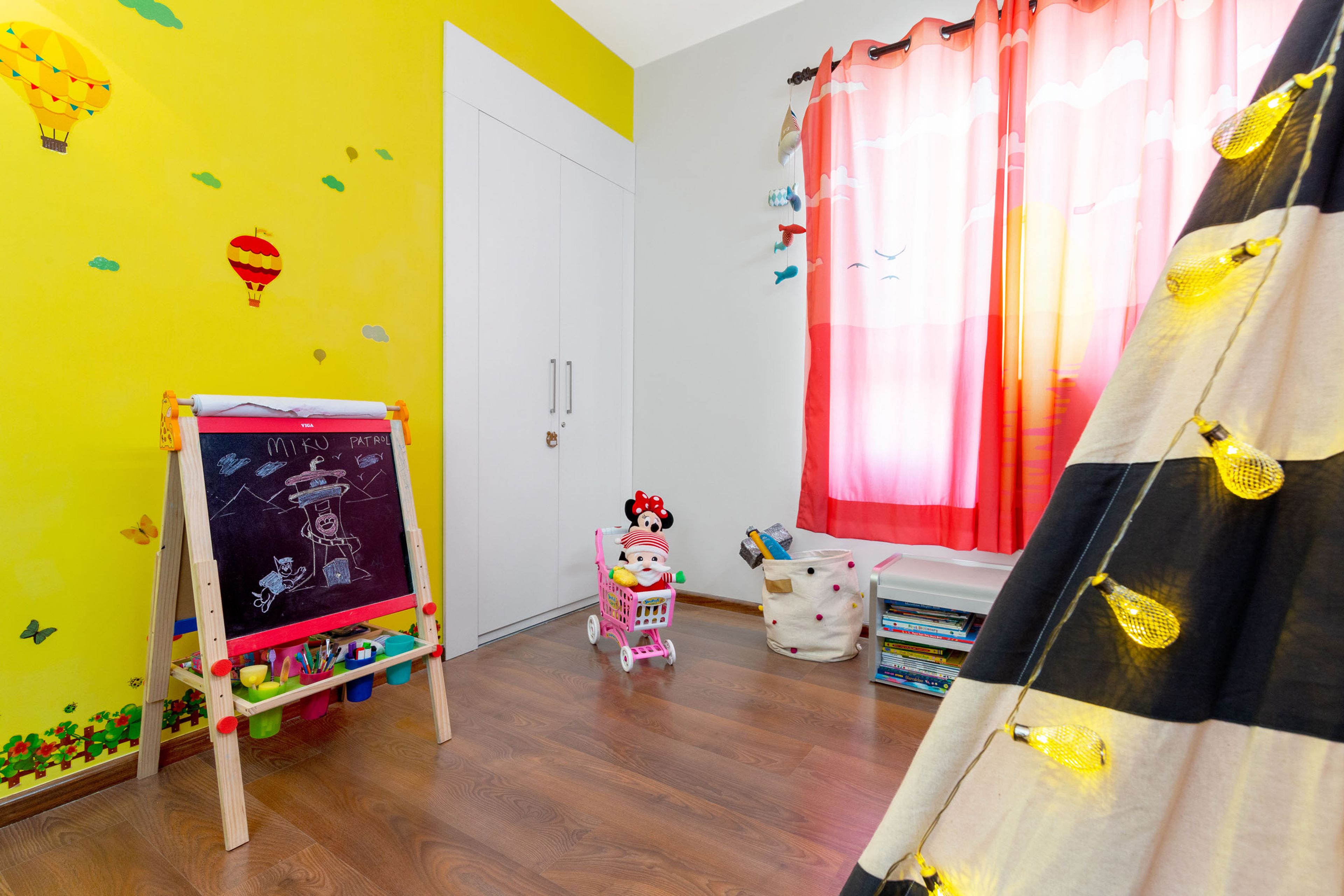 Yellow Kids Room Bedroom Wallaper Design - Livspace